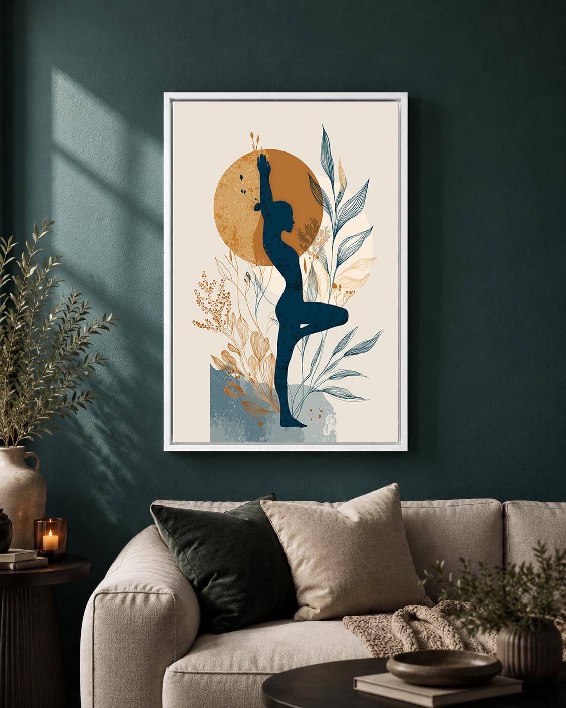 Yoga Pose Woman Botanical Wellness Boho Meditation Framed Canvas