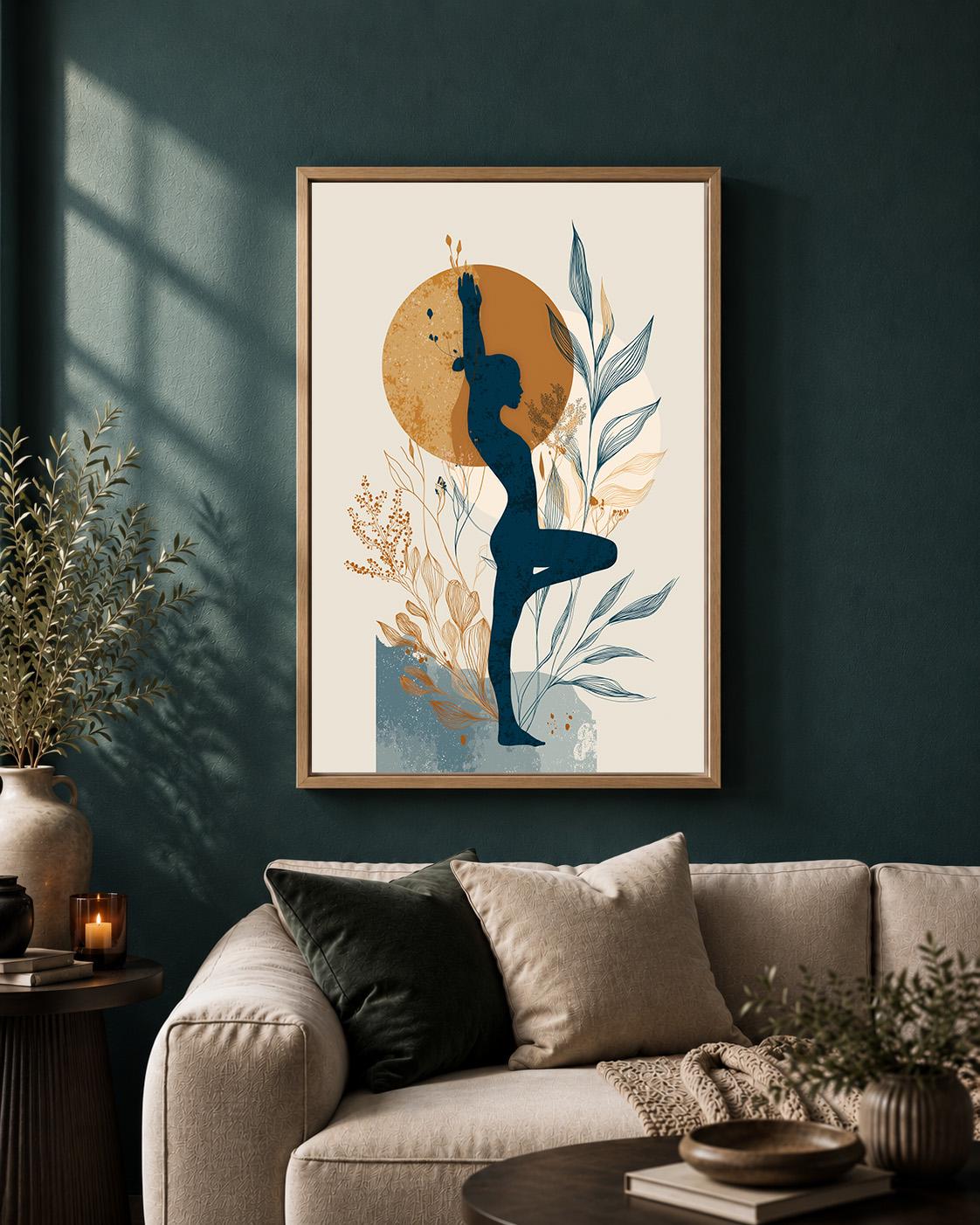 Yoga Pose Woman Botanical Wellness Boho Meditation Framed Canvas