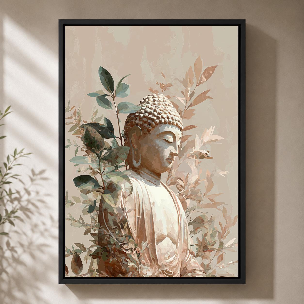 Buddha Neutral Zen Meditation Japandi Botanical Framed Canvas