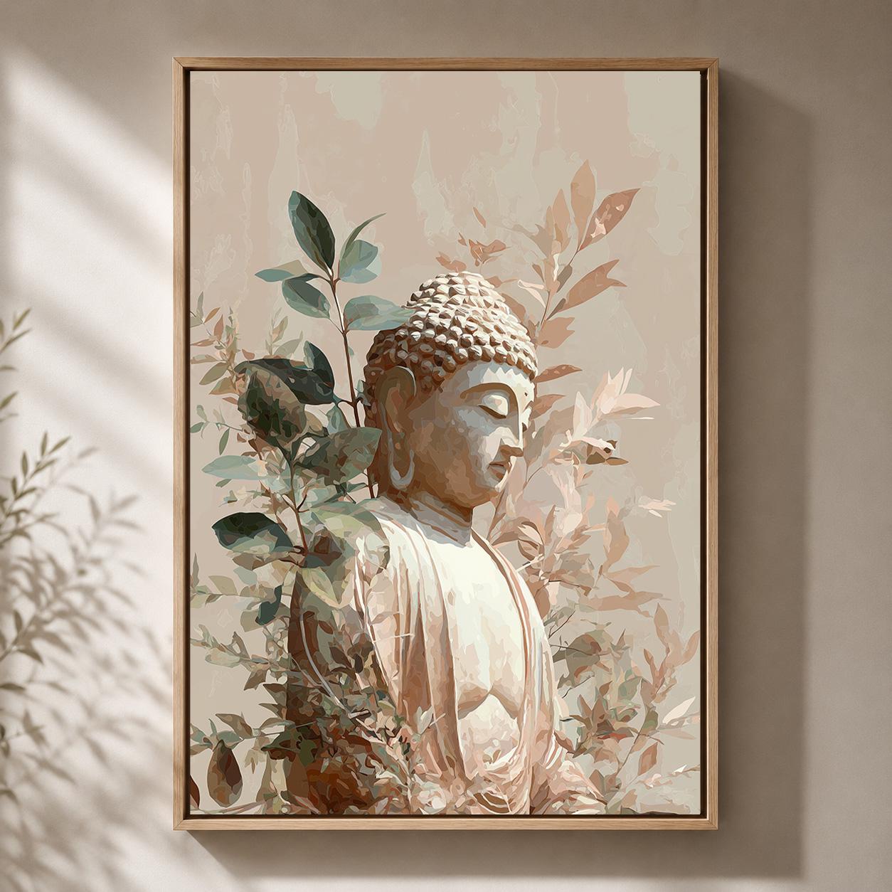 Buddha Neutral Zen Meditation Japandi Botanical Framed Canvas