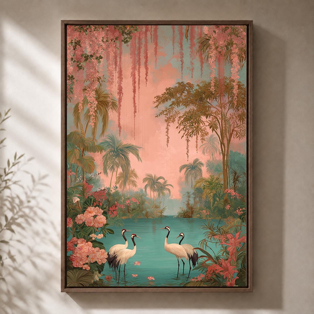 Pink Flamingo TropicalCoastal Palm Vintage Paradise Framed Canvas