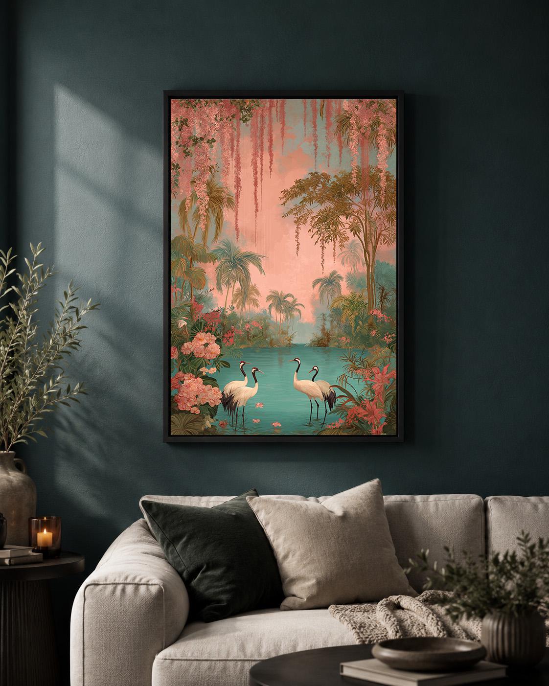 Pink Flamingo TropicalCoastal Palm Vintage Paradise Framed Canvas