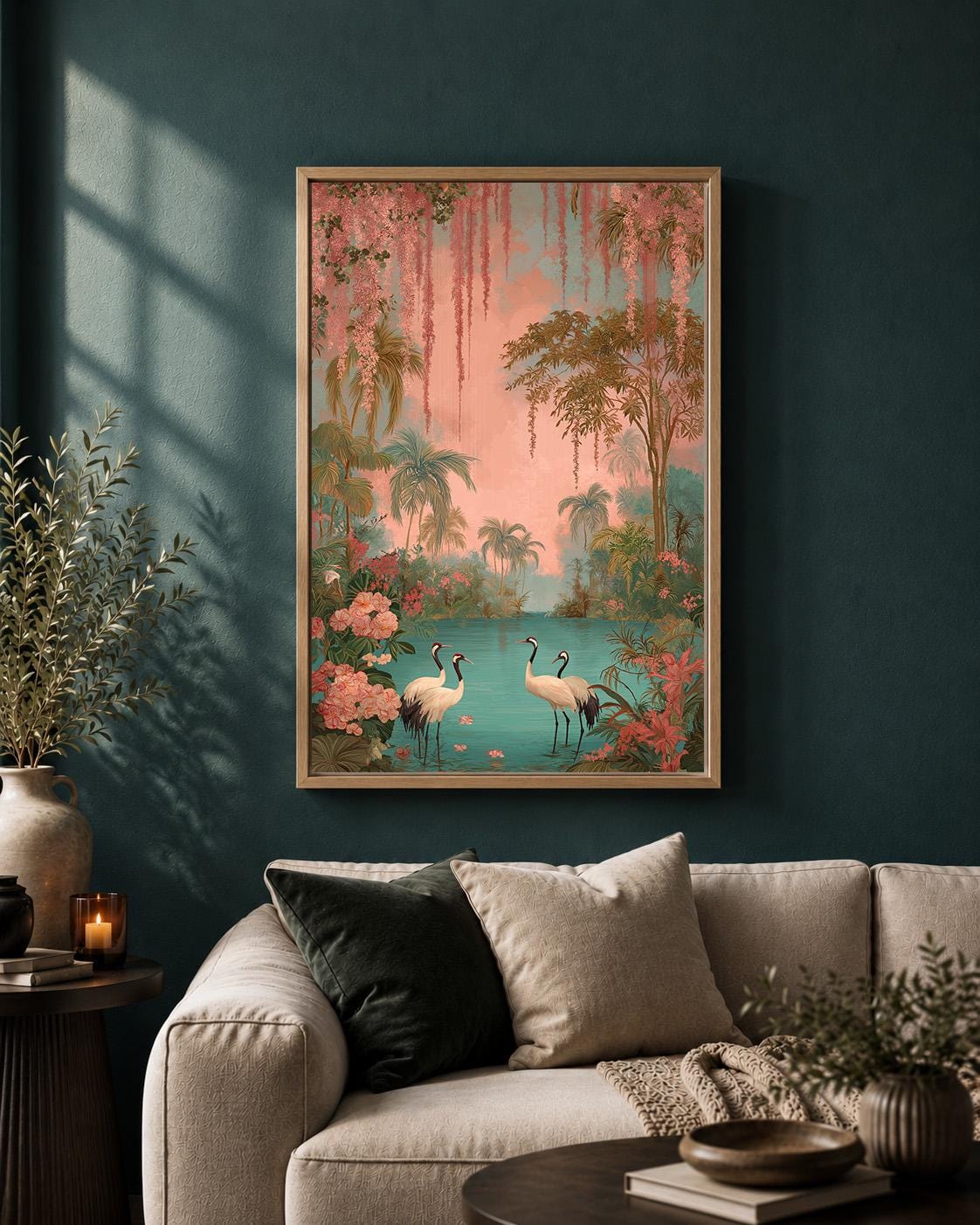 Pink Flamingo TropicalCoastal Palm Vintage Paradise Framed Canvas