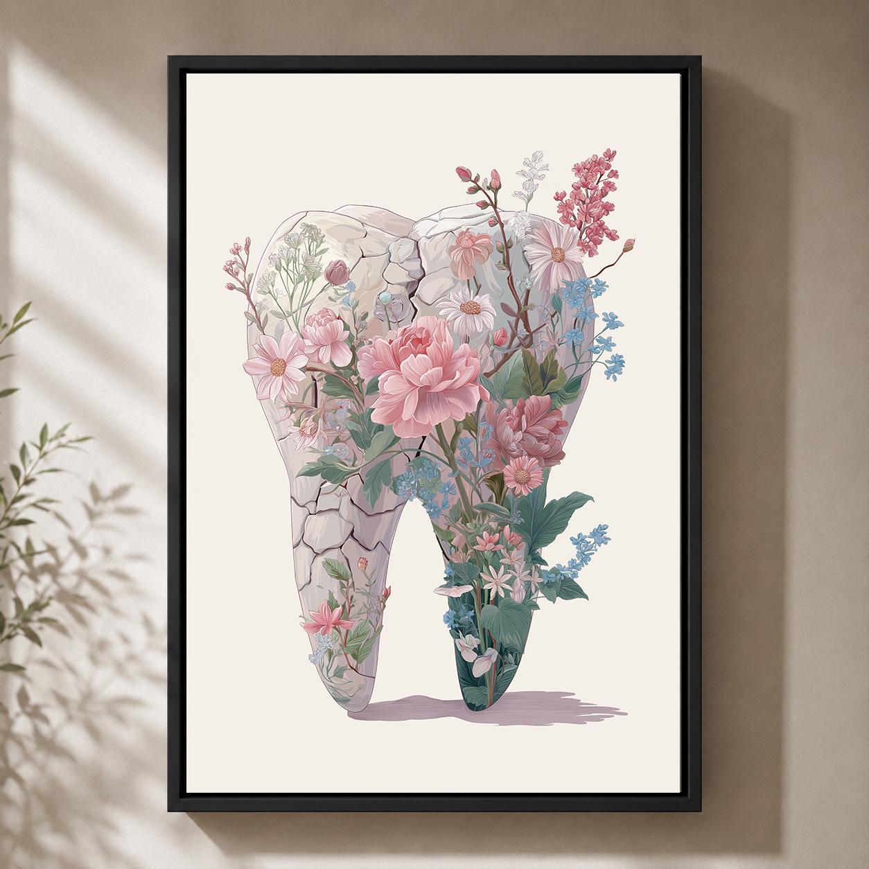 Floral Tooth Pink Botanical Dental Office Framed Canvas