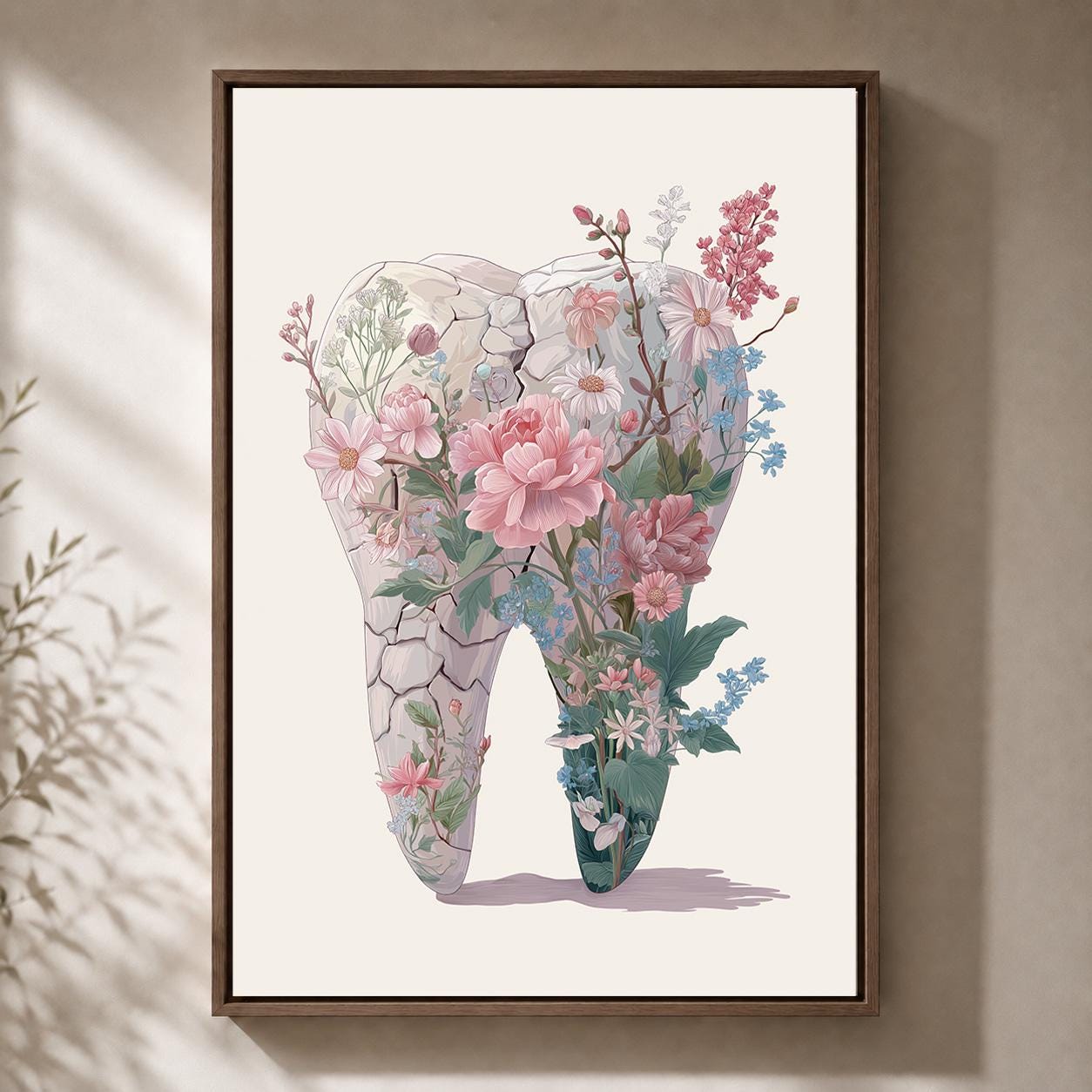 Floral Tooth Pink Botanical Dental Office Framed Canvas
