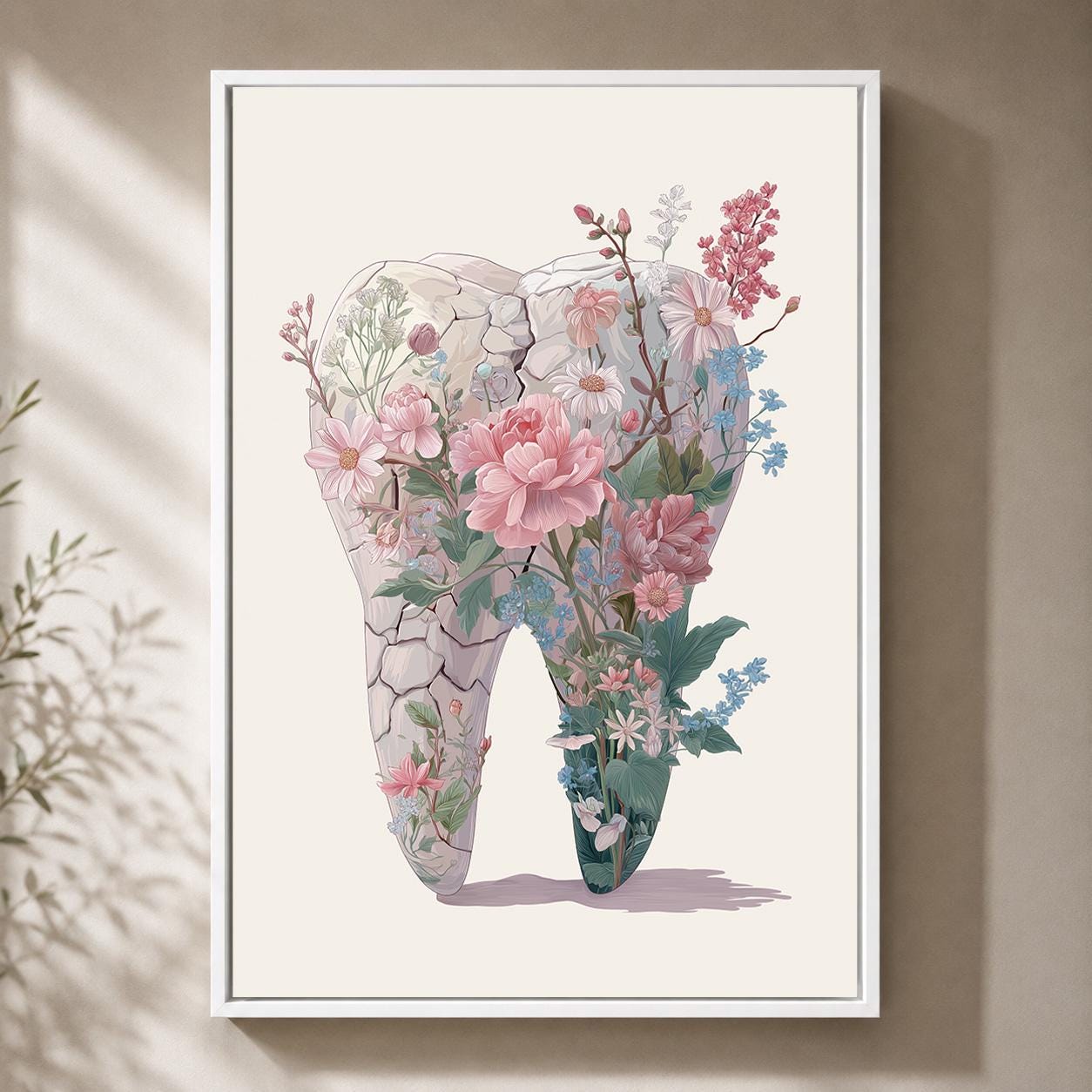 Floral Tooth Pink Botanical Dental Office Framed Canvas