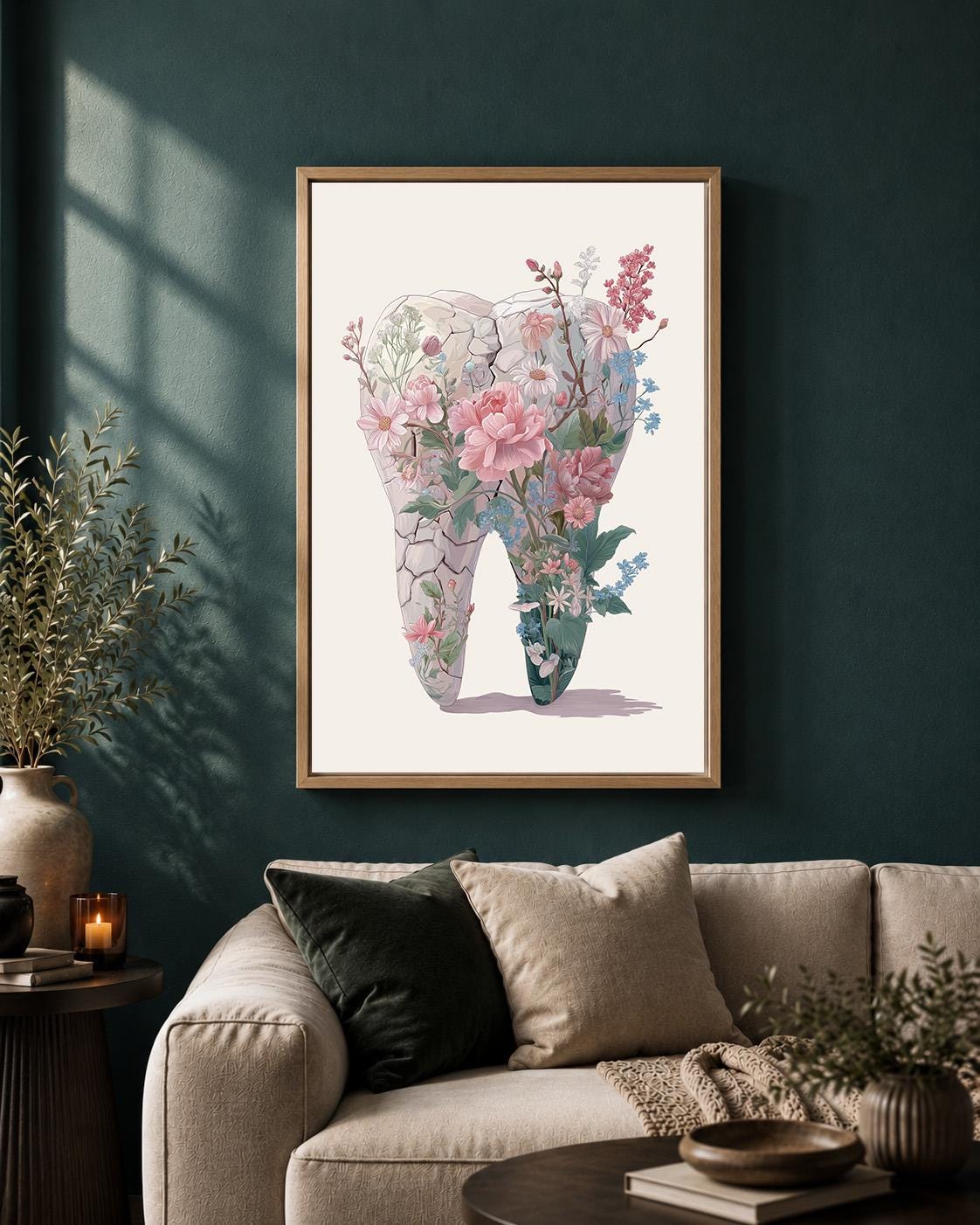 Floral Tooth Pink Botanical Dental Office Framed Canvas