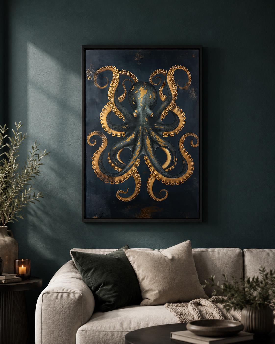 Black & Gold Octopus Framed Canvas