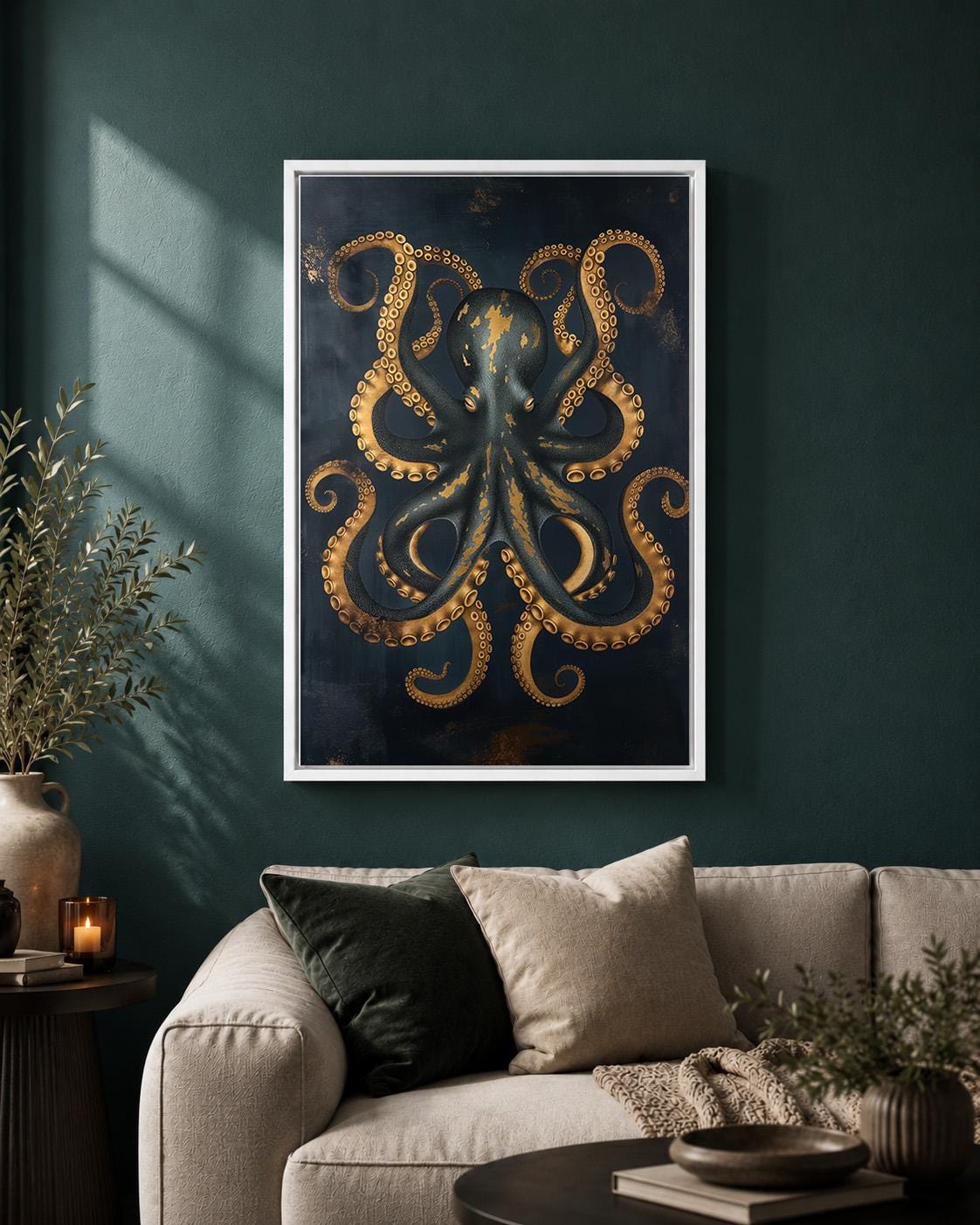 Black & Gold Octopus Framed Canvas