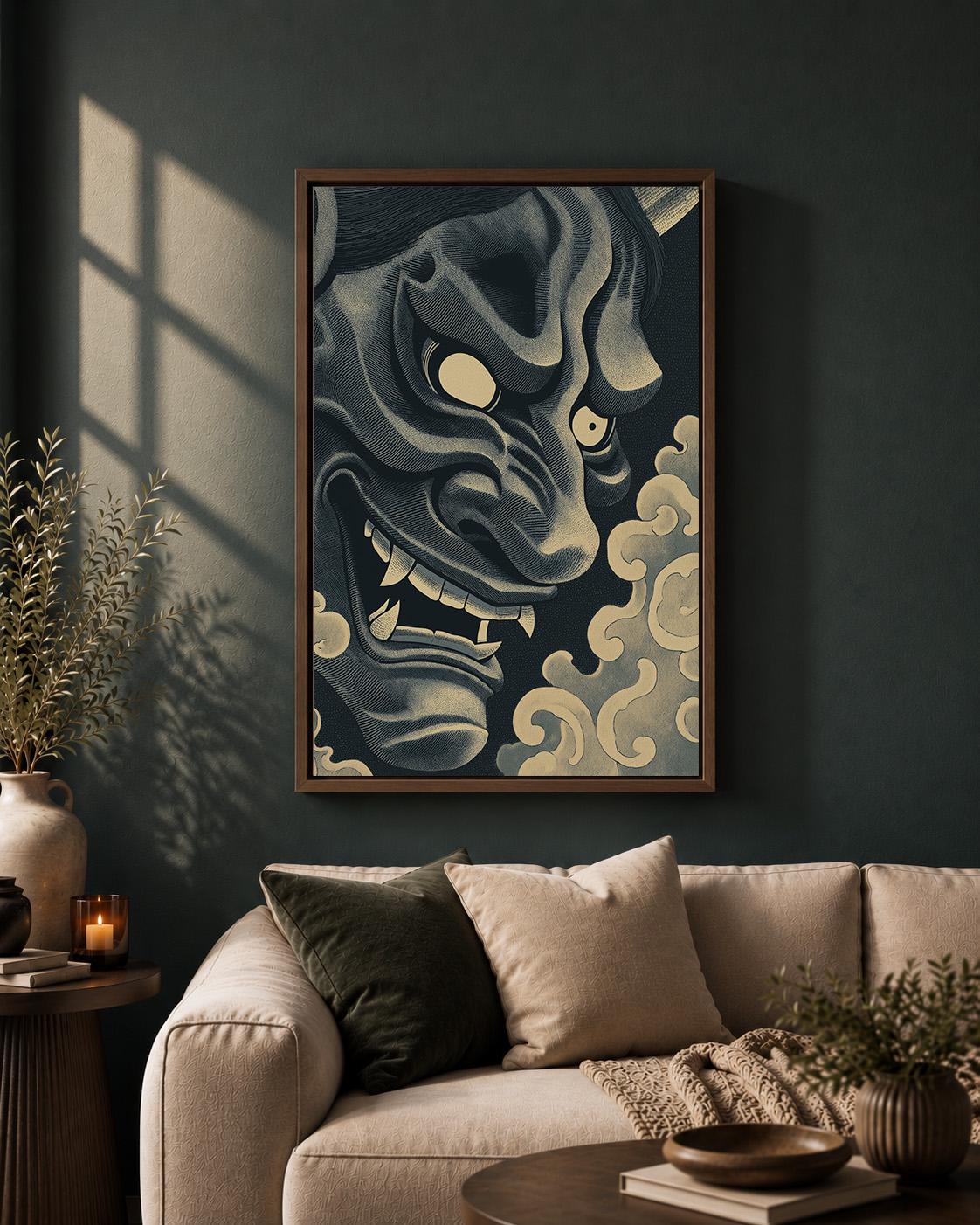 Japanese Oni Mask Dark Demon Gothic Asian Framed Canvas