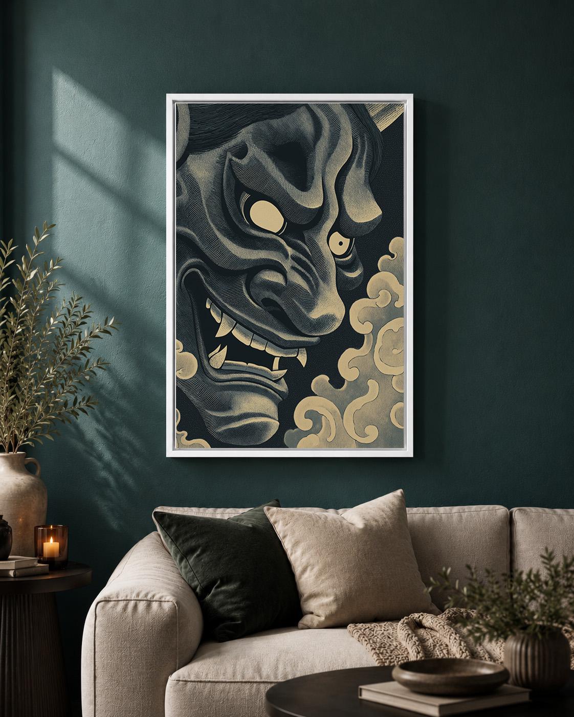 Japanese Oni Mask Dark Demon Gothic Asian Framed Canvas
