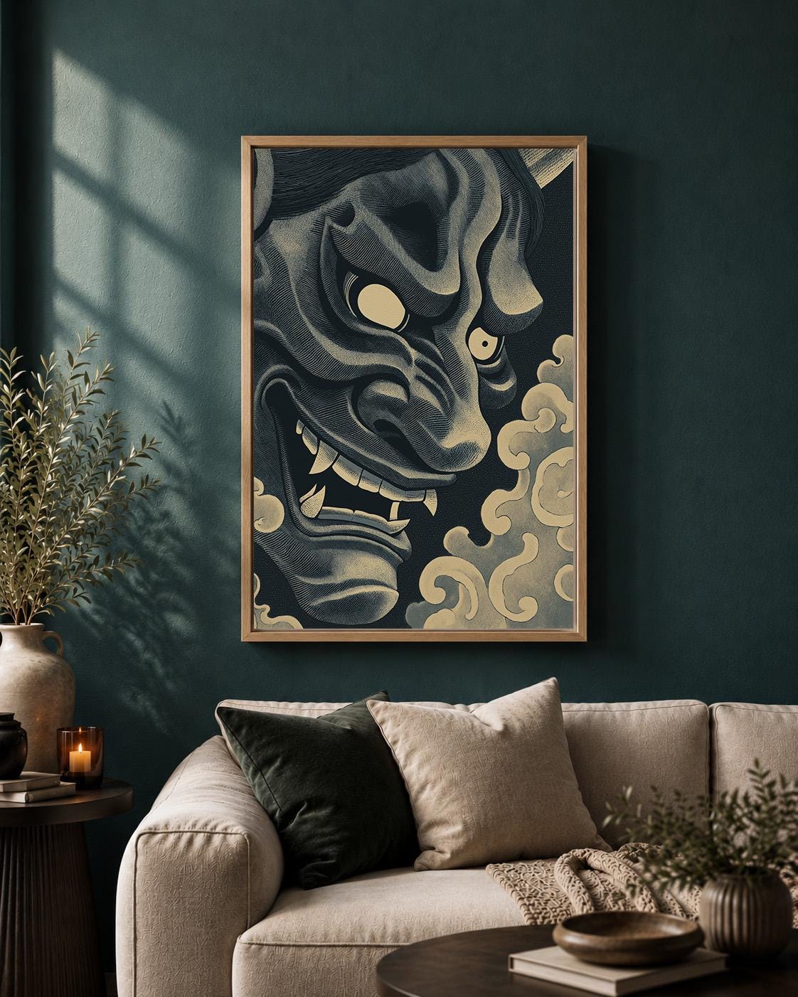 Japanese Oni Mask Dark Demon Gothic Asian Framed Canvas