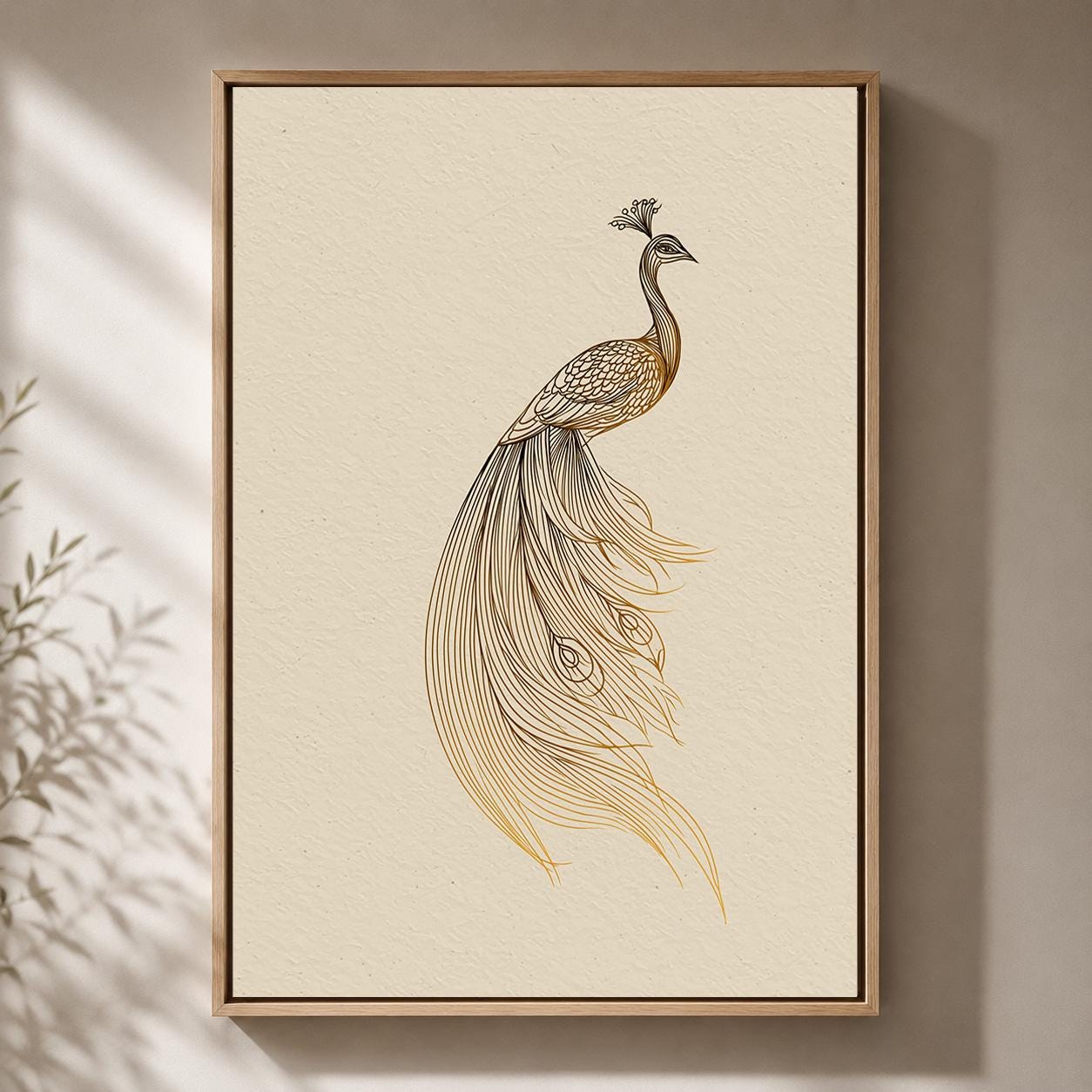 Gold Peacock Line ArtMinimalist Bird Art Deco Framed Canvas