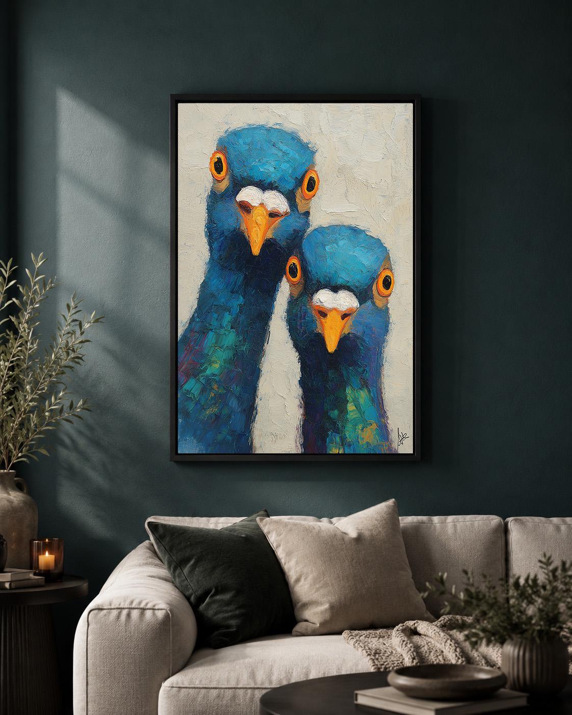 Colorful Pigeon Funny Bird Modern Animal Framed Canvas