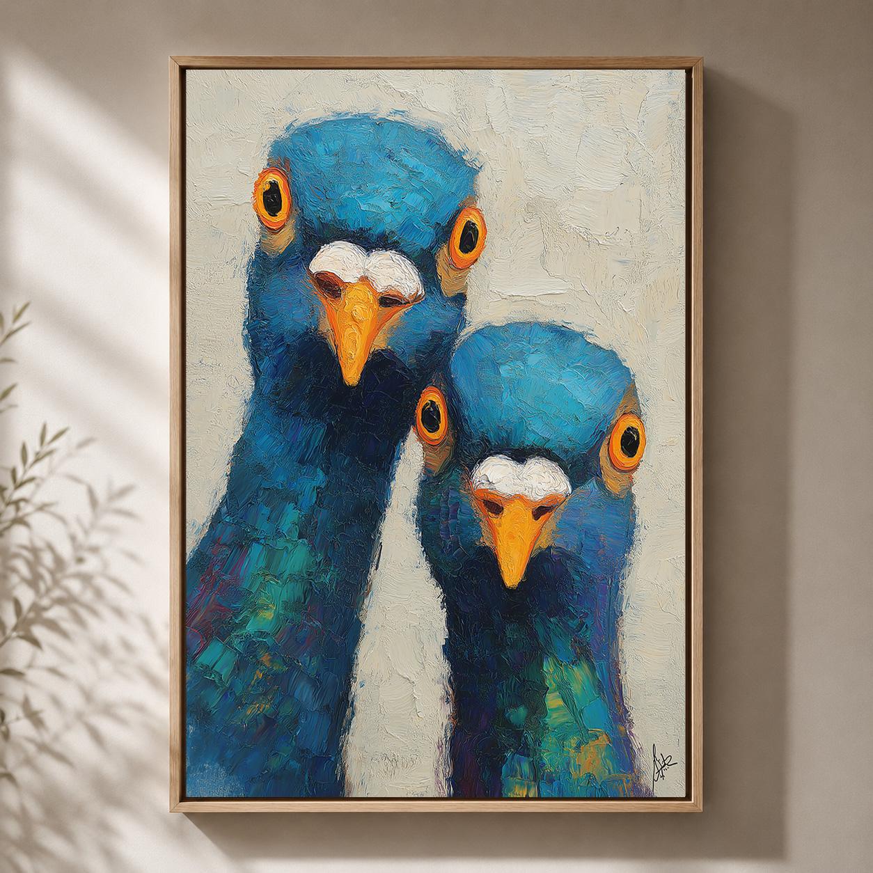 Colorful Pigeon Funny Bird Modern Animal Framed Canvas