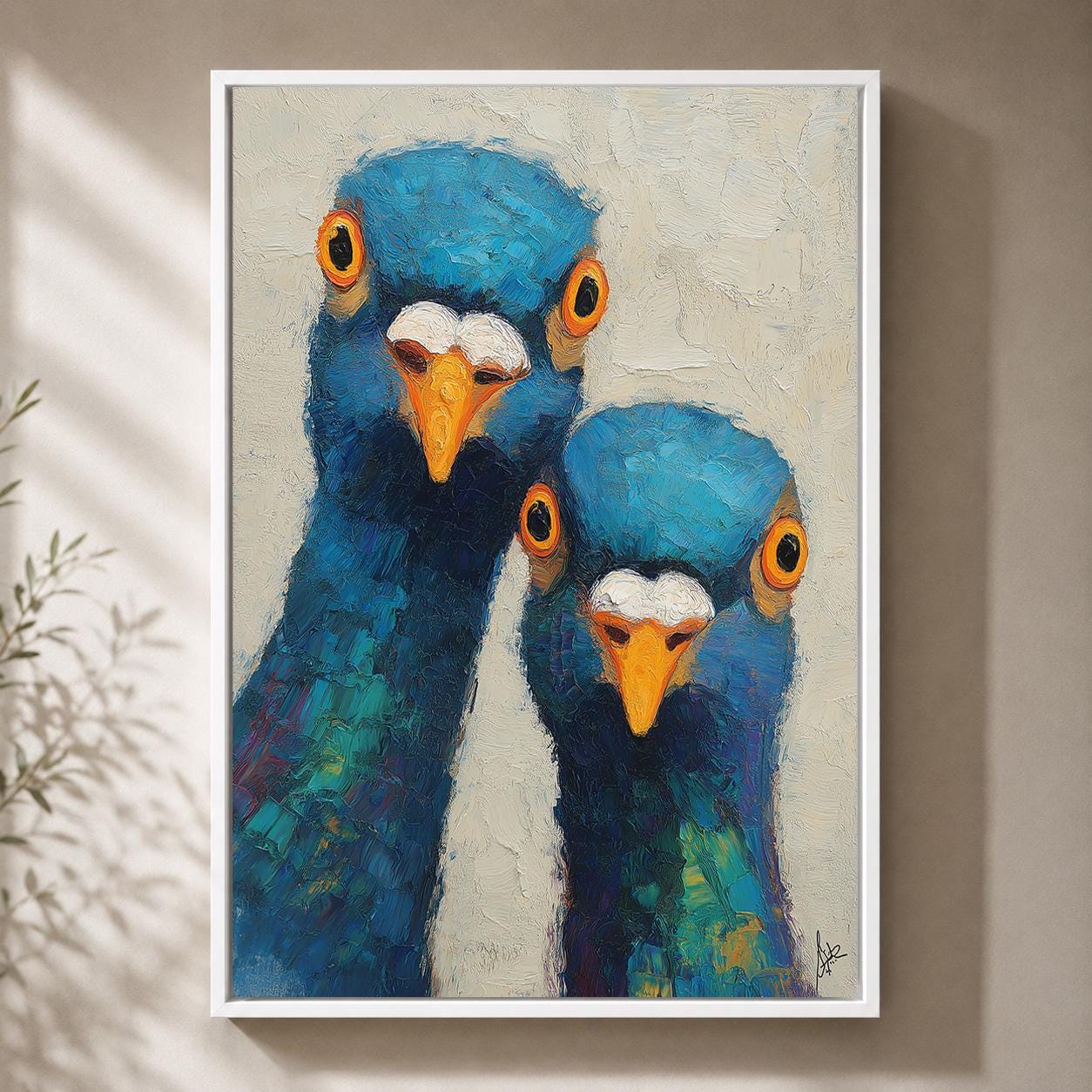Colorful Pigeon Funny Bird Modern Animal Framed Canvas