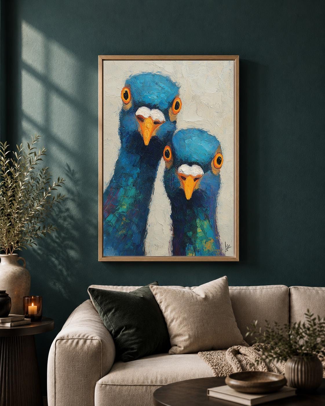Colorful Pigeon Funny Bird Modern Animal Framed Canvas