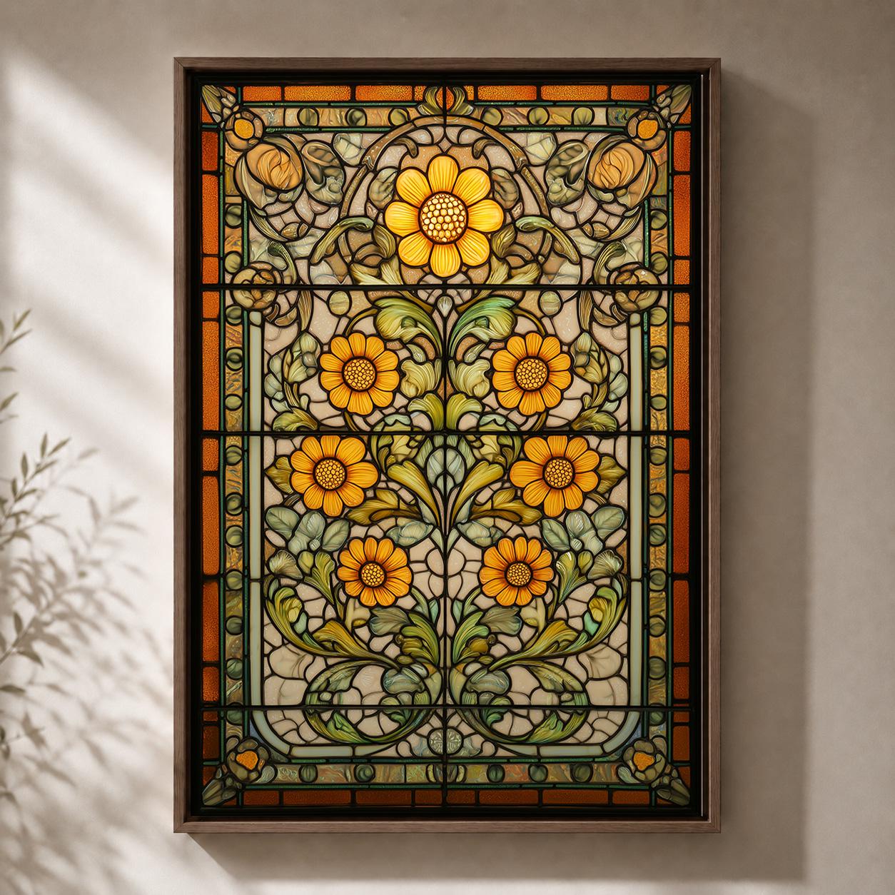 Art Nouveau Floral Orange Flower Framed Canvas