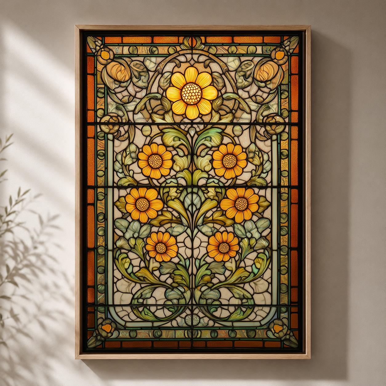 Art Nouveau Floral Orange Flower Framed Canvas