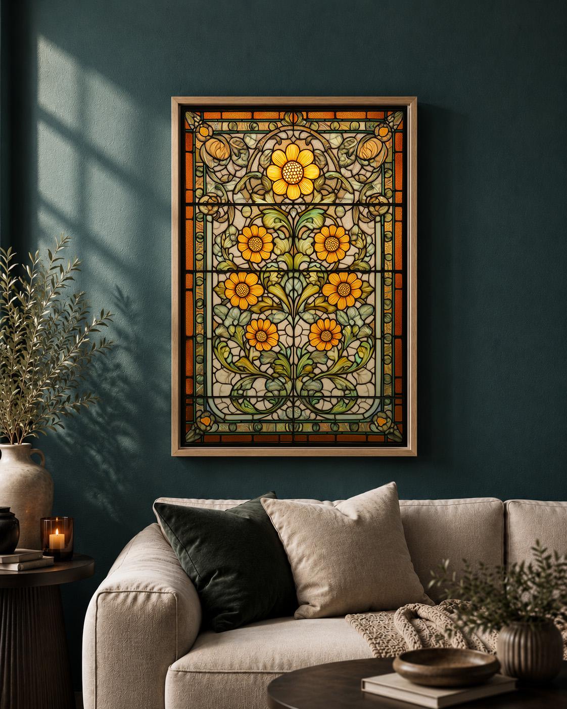 Art Nouveau Floral Orange Flower Framed Canvas