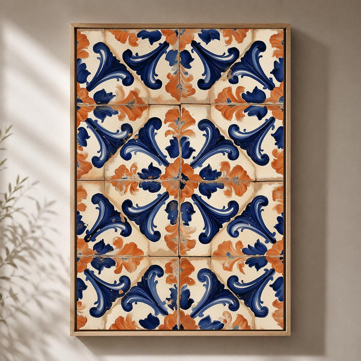 Spanish Tile Blue & Orange Mediterranean Talavera Inspired Wall Art