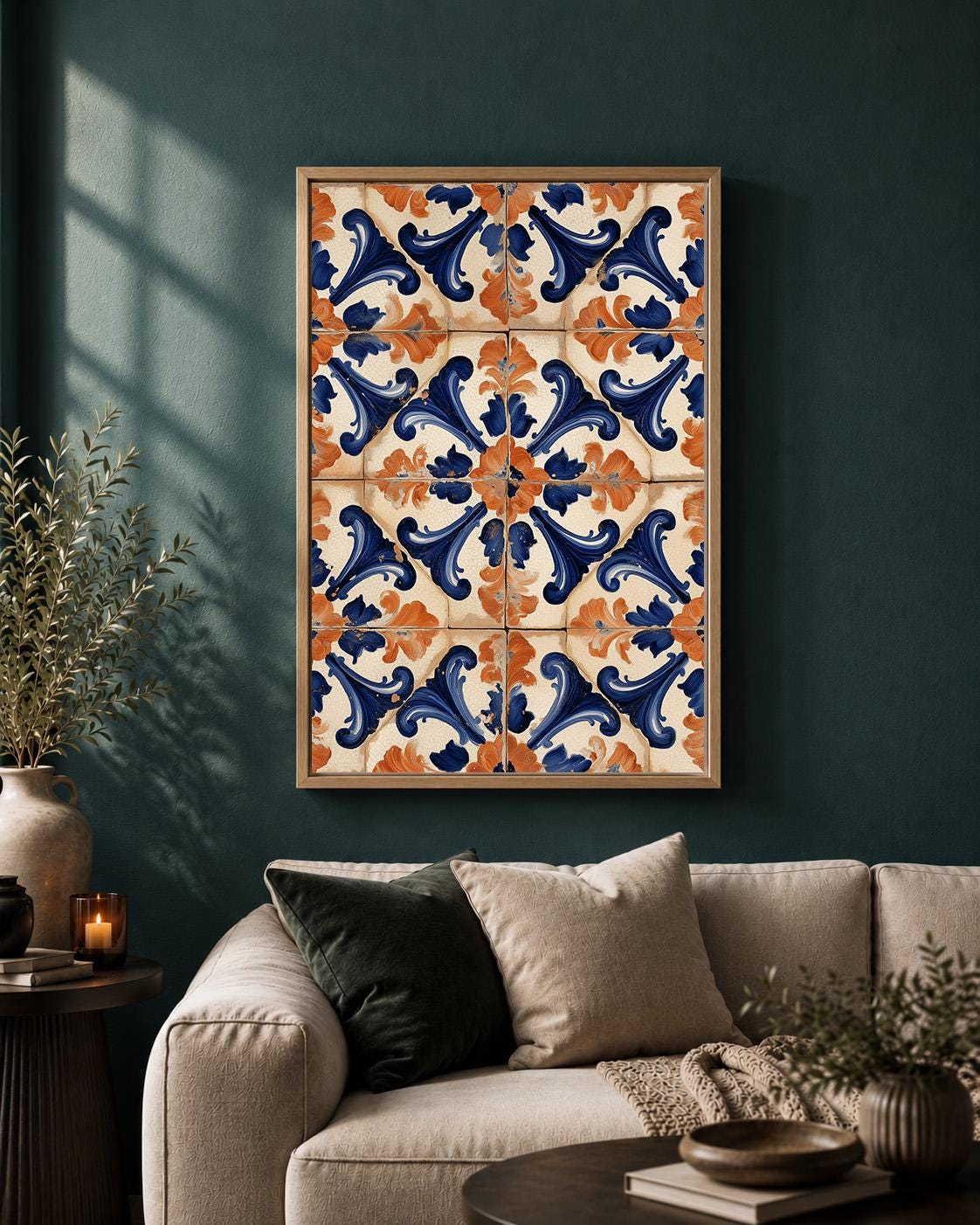 Spanish Tile Blue & Orange Mediterranean Talavera Inspired Wall Art