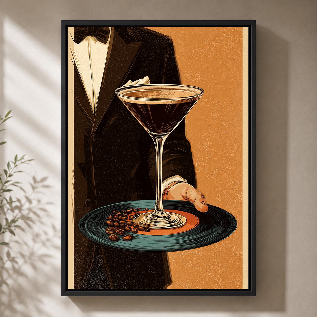 Espresso Martini Cocktail Retro Bar Framed Canvas by The Wall Art Studio - physical