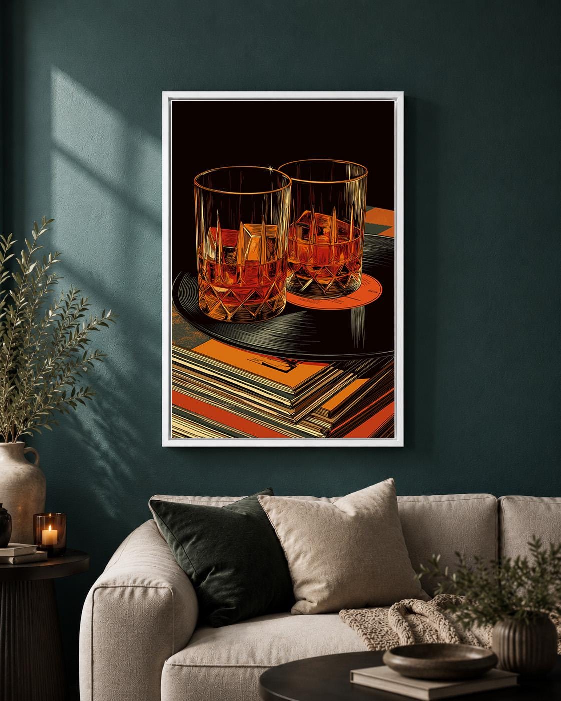 Whiskey Retro Bar Vinyl Record Old Fashioned Cocktail Framed Canvas by The Wall Art Studio - physical