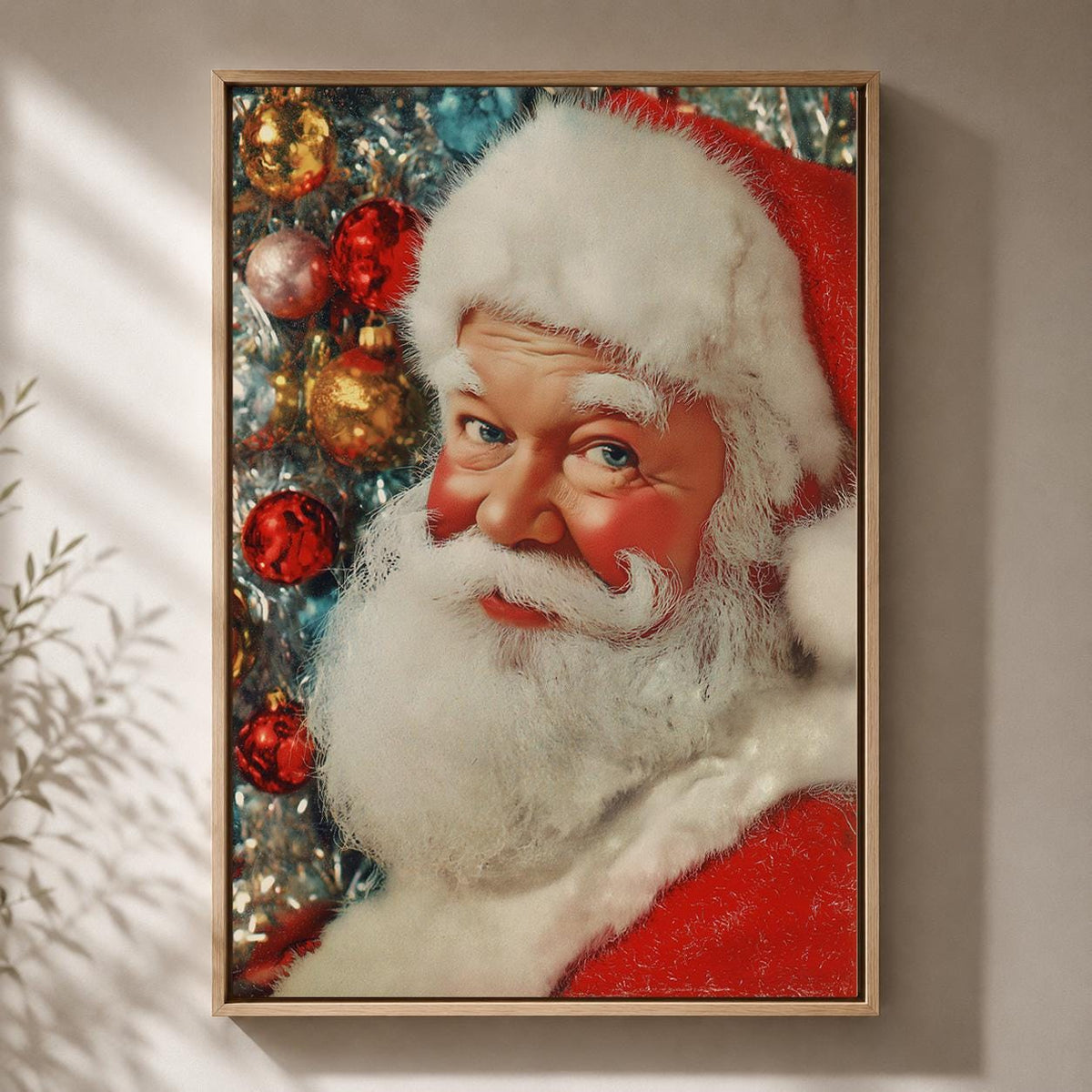 Vintage Santa Portrait Retro Christmas Framed Canvas by The Wall Art Studio - physical