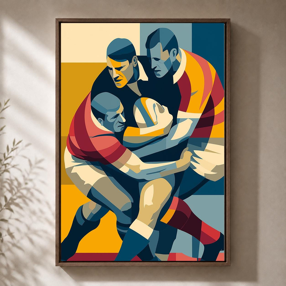 Rugby Player Colorful Sports Framed Canvas by The Wall Art Studio - physical