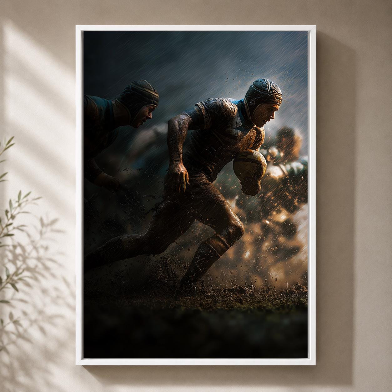 Rugby Player Dramatic Action Framed Canvas by The Wall Art Studio - physical