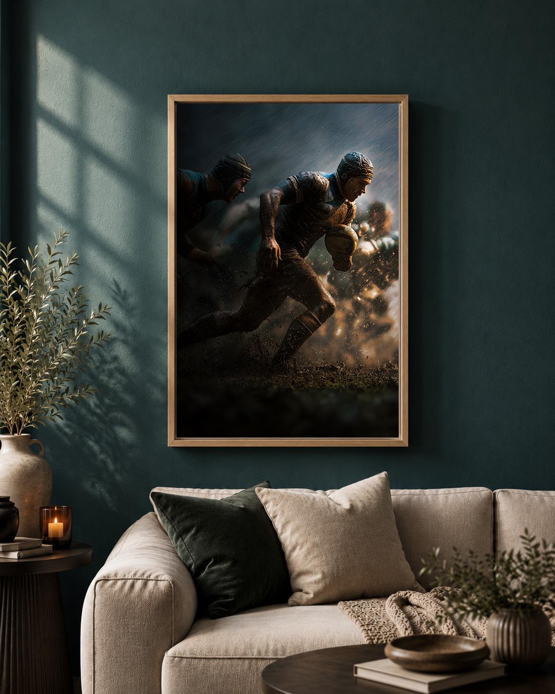 Rugby Player Dramatic Action Framed Canvas by The Wall Art Studio - physical