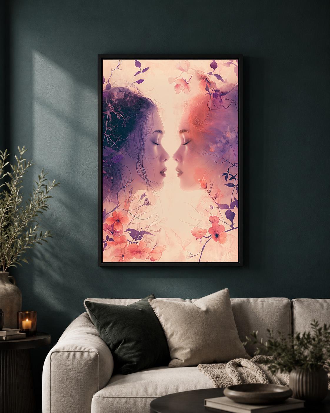 Sapphic Love Lesbian Romantic Floral LGBTQ Framed Canvas by The Wall Art Studio - physical