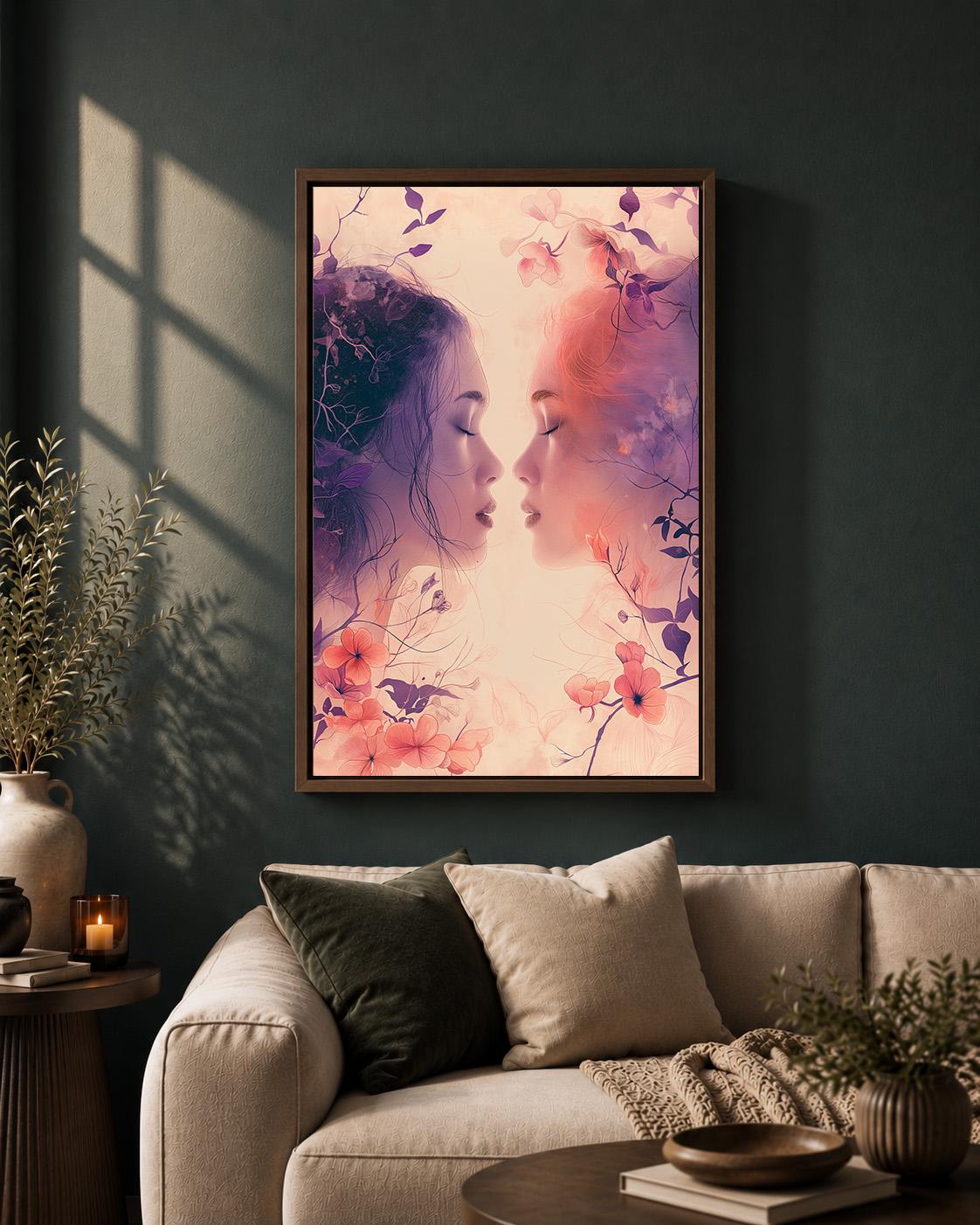 Sapphic Love Lesbian Romantic Floral LGBTQ Framed Canvas by The Wall Art Studio - physical