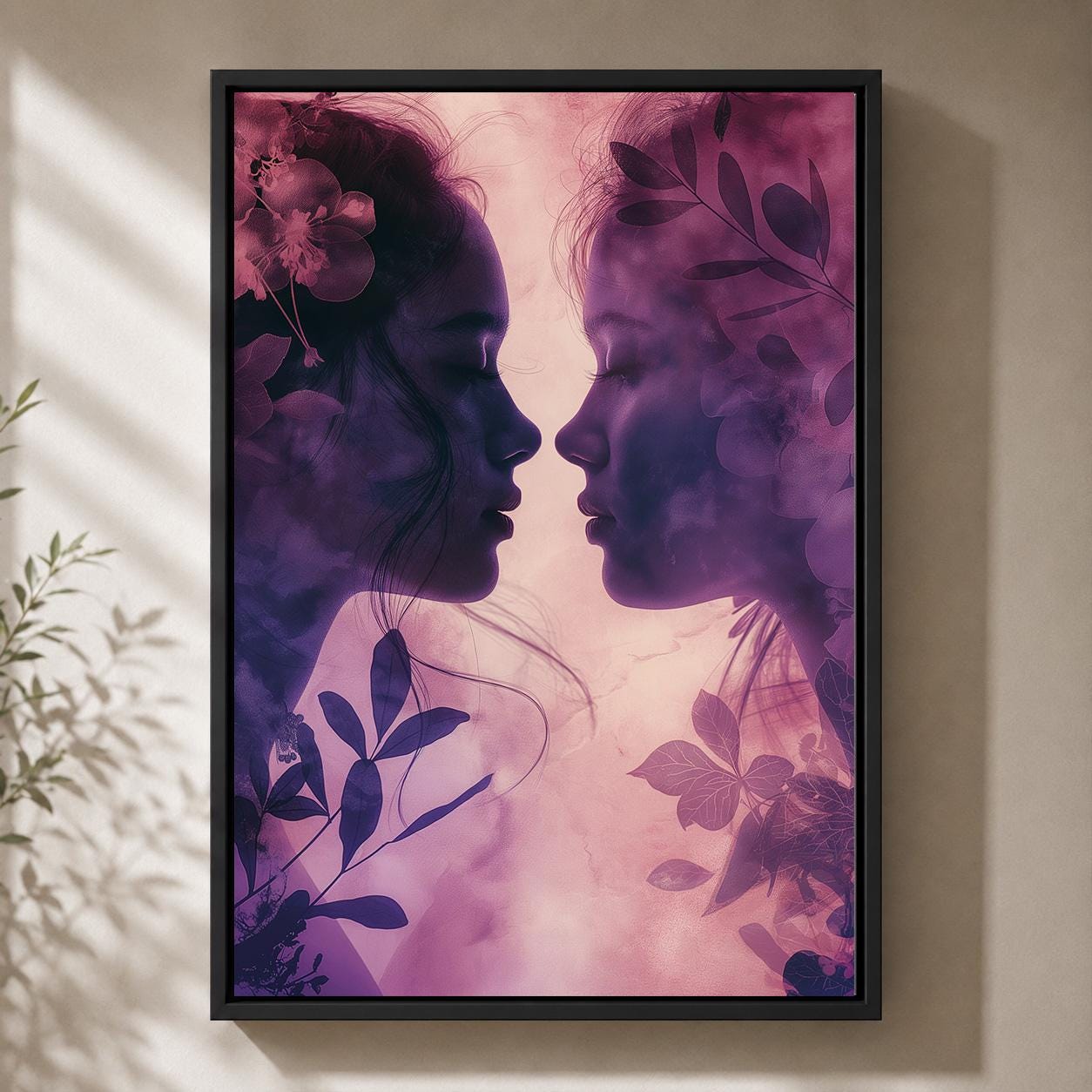 Sapphic Love Lesbian Purple Floral LGBTQ Feminine Framed Canvas by The Wall Art Studio - physical