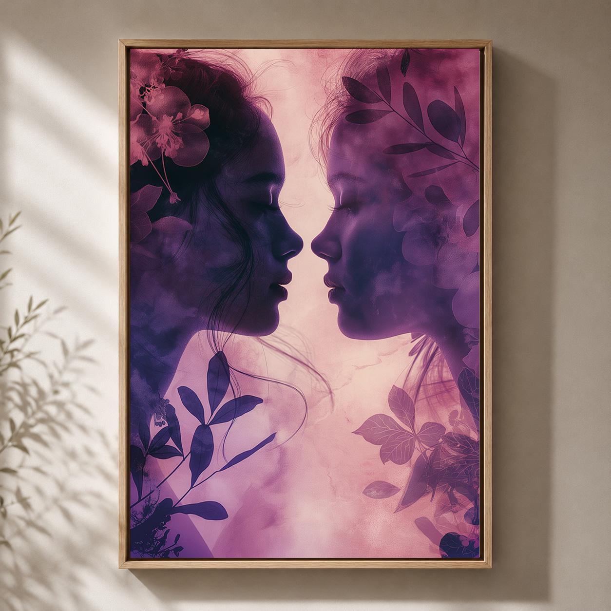 Sapphic Love Lesbian Purple Floral LGBTQ Feminine Framed Canvas by The Wall Art Studio - physical