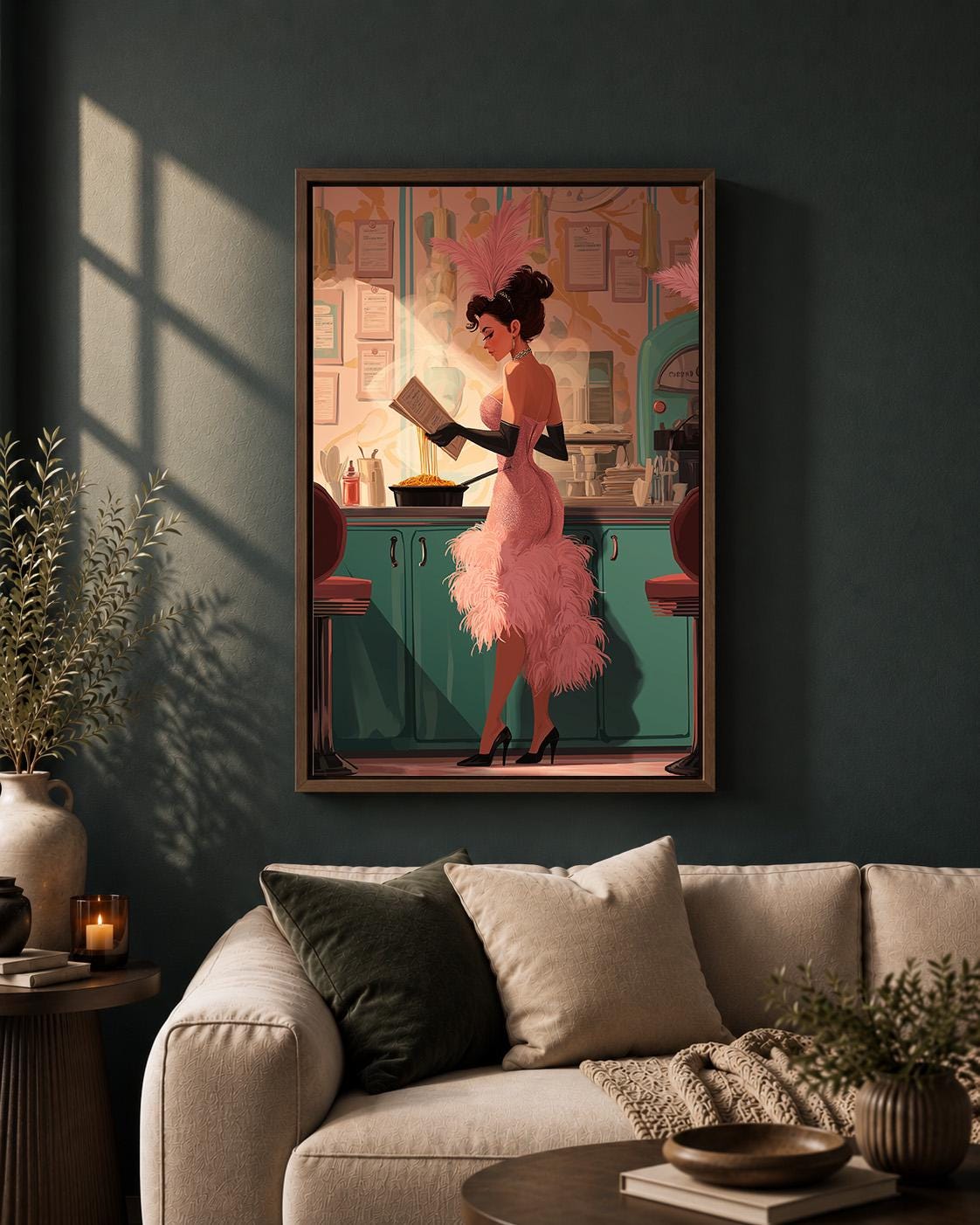 Retro Showgirl Vintage Diner Glamour Framed Canvas by The Wall Art Studio - physical