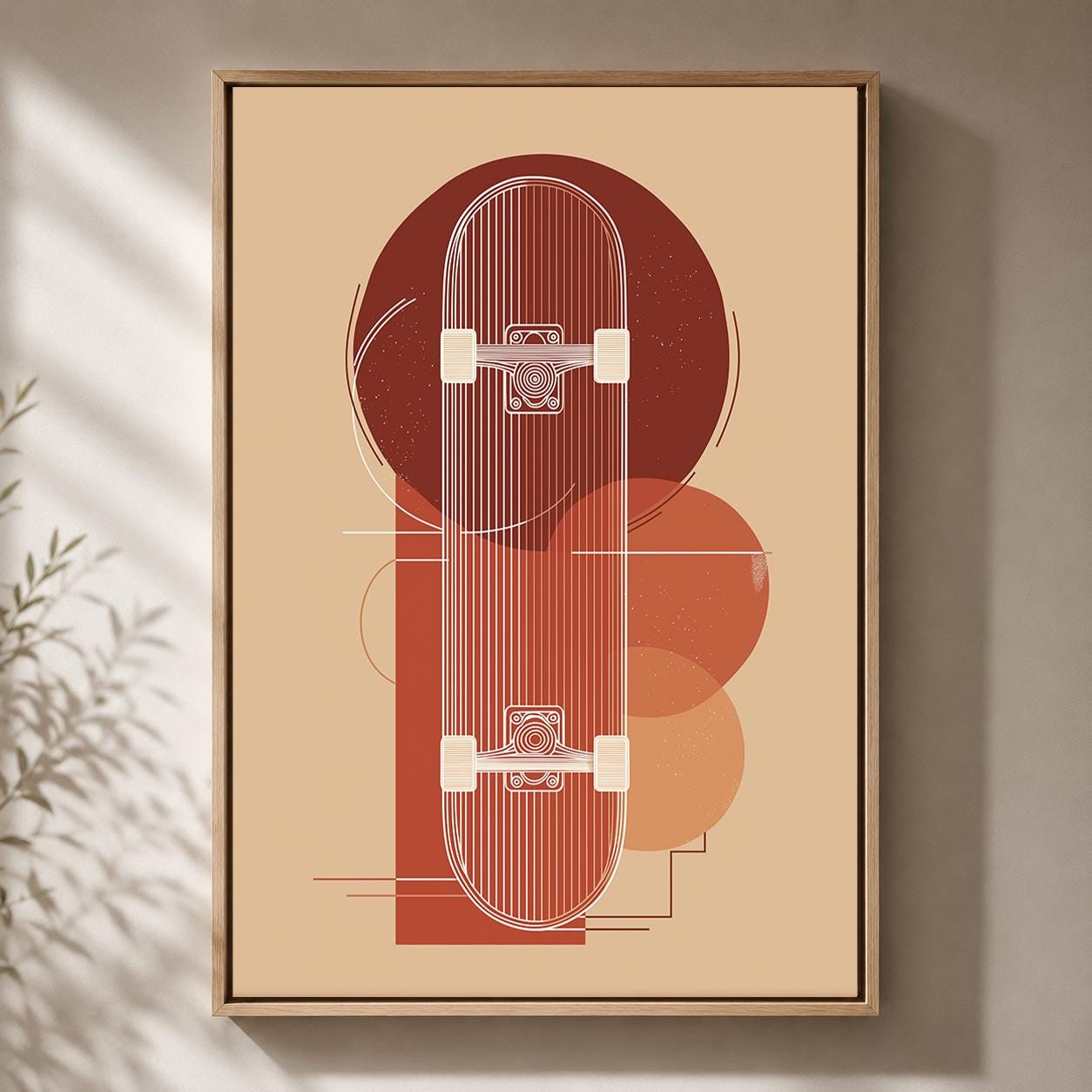 Retro Geometric Skateboard Modern Sports Framed Canvas by The Wall Art Studio - physical