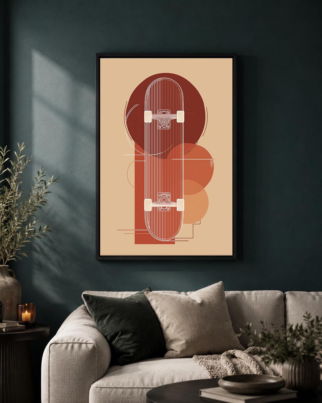 Retro Geometric Skateboard Modern Sports Framed Canvas by The Wall Art Studio - physical