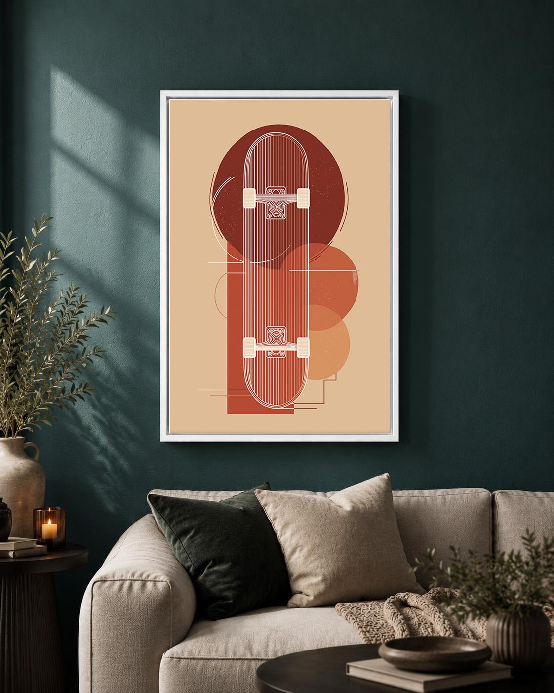 Retro Geometric Skateboard Modern Sports Framed Canvas by The Wall Art Studio - physical