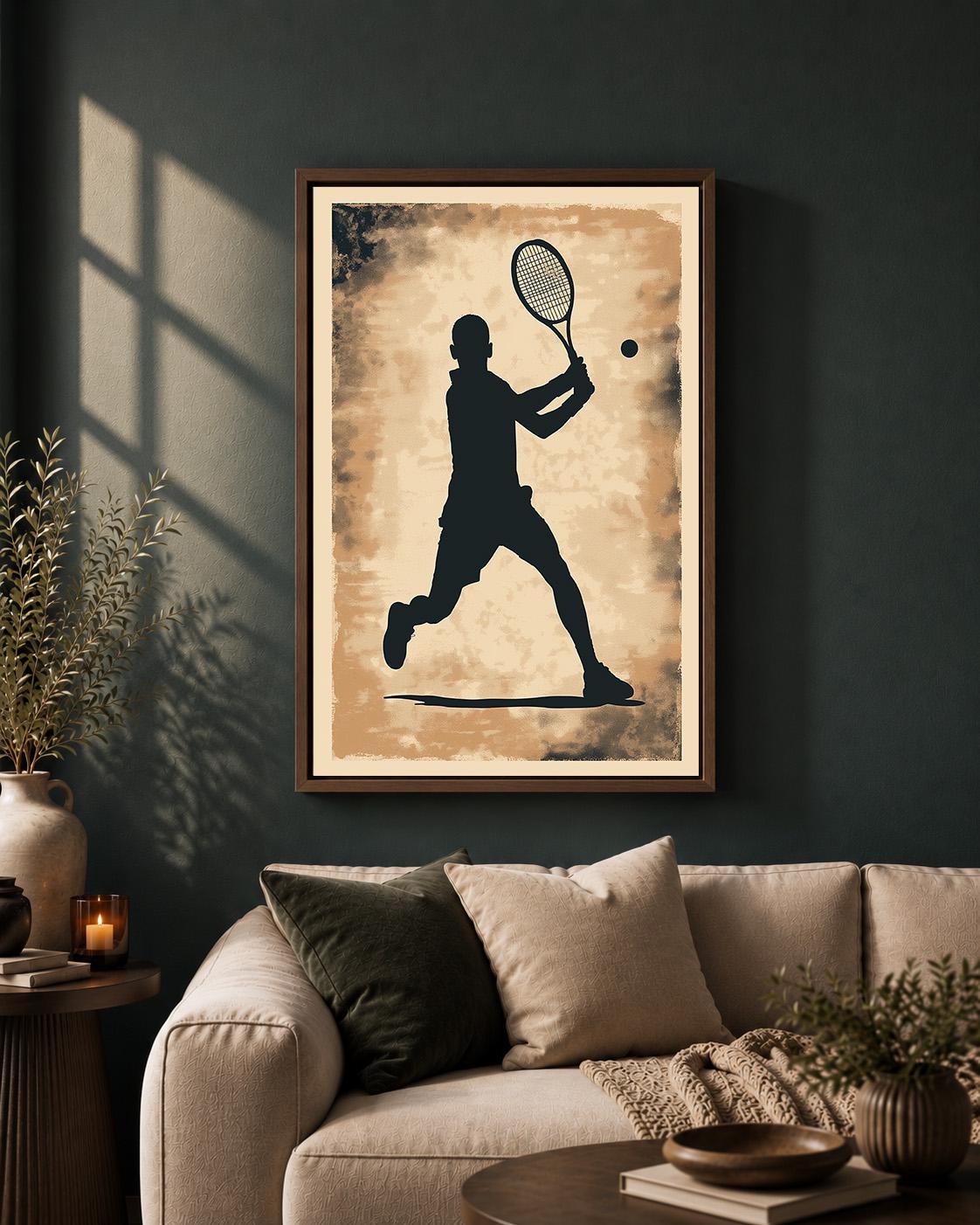 Vintage Tennis Silhouette Sports Decor Framed Canvas by The Wall Art Studio - physical
