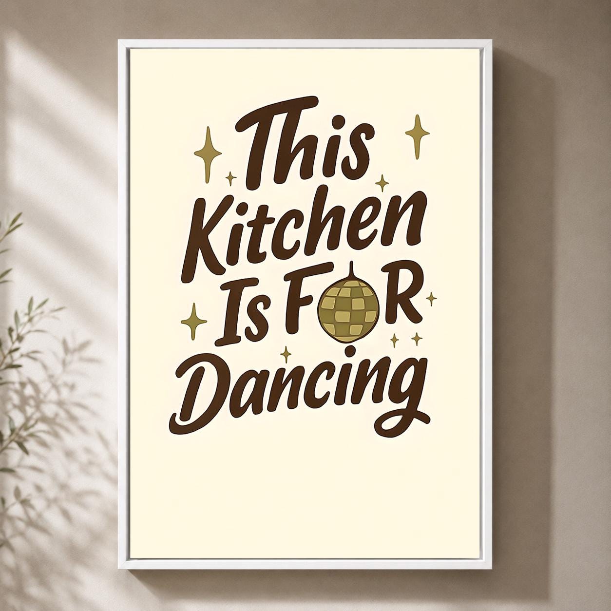 Retro Brown "This Kitchen is for Dancing" Quote Framed Canvas by The Wall Art Studio - physical