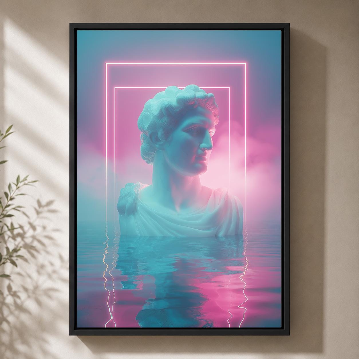 Vaporwave Greek Statue Neon Synthwave Retro Futuristic Framed Canvas by The Wall Art Studio - physical