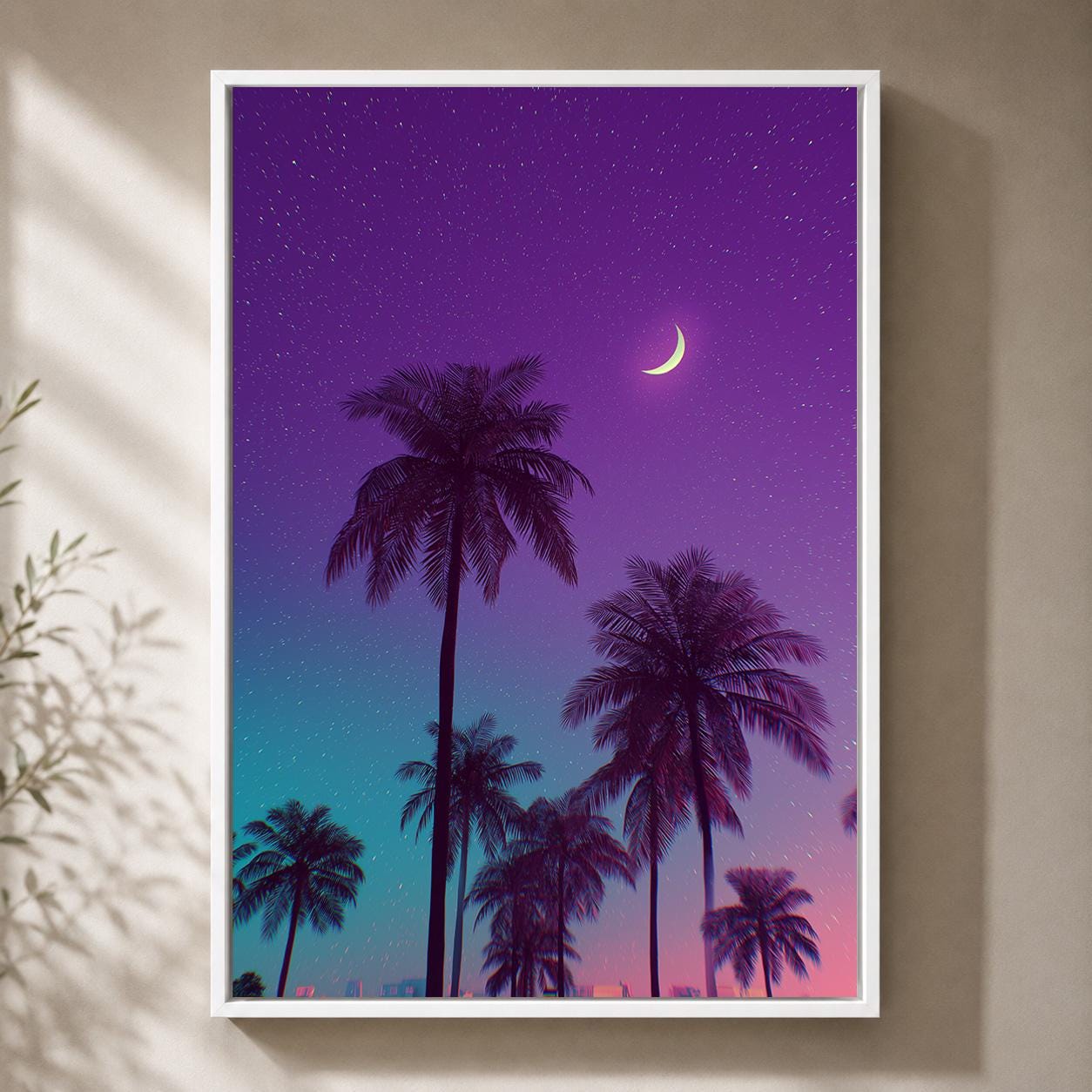 Vaporwave Palm Tree Neon Tropical Sunset Retro Synthwave Framed Canvas by The Wall Art Studio - physical