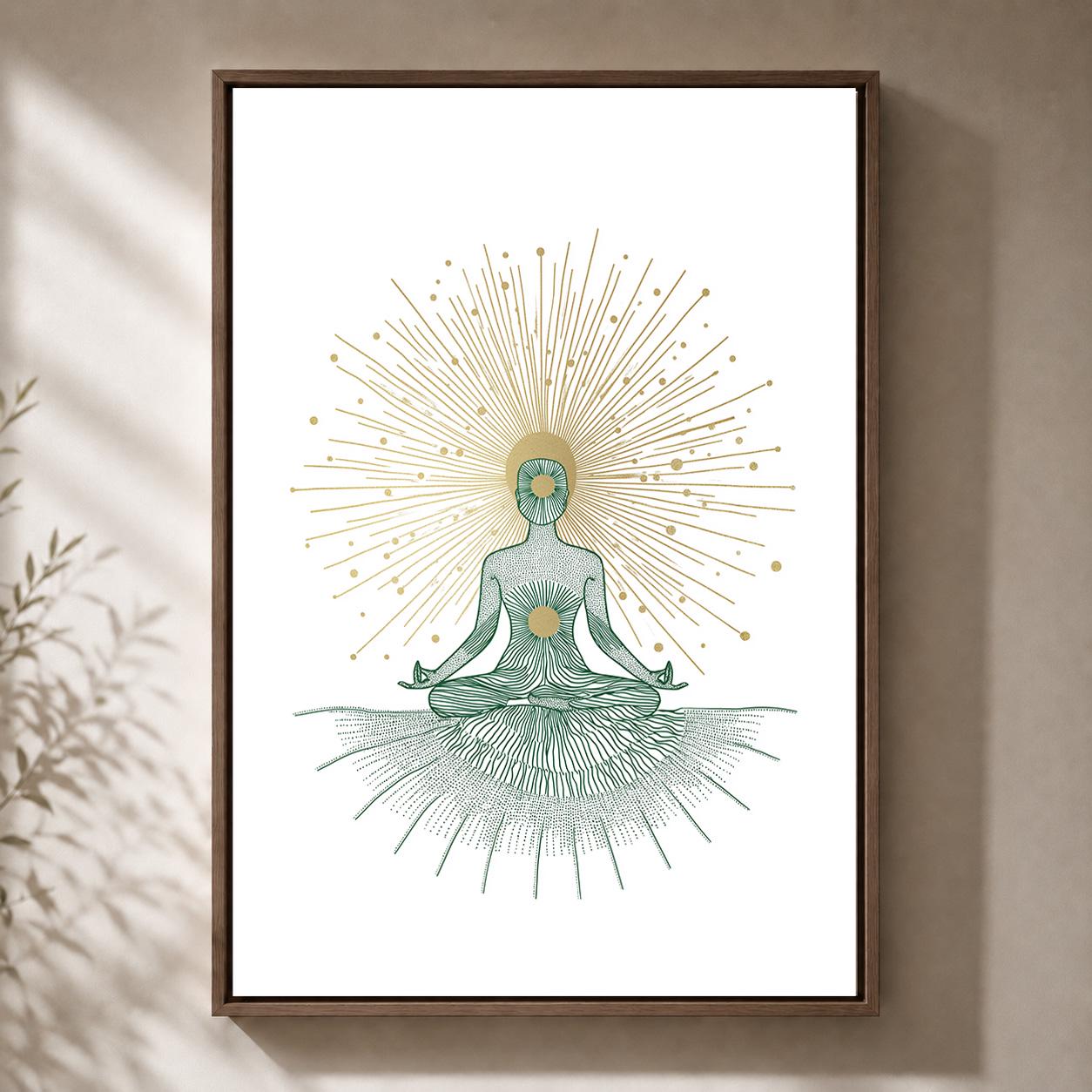 Yoga Meditation Spiritual Sunburst Mindfulness Yoga Framed Canvas by The Wall Art Studio - physical