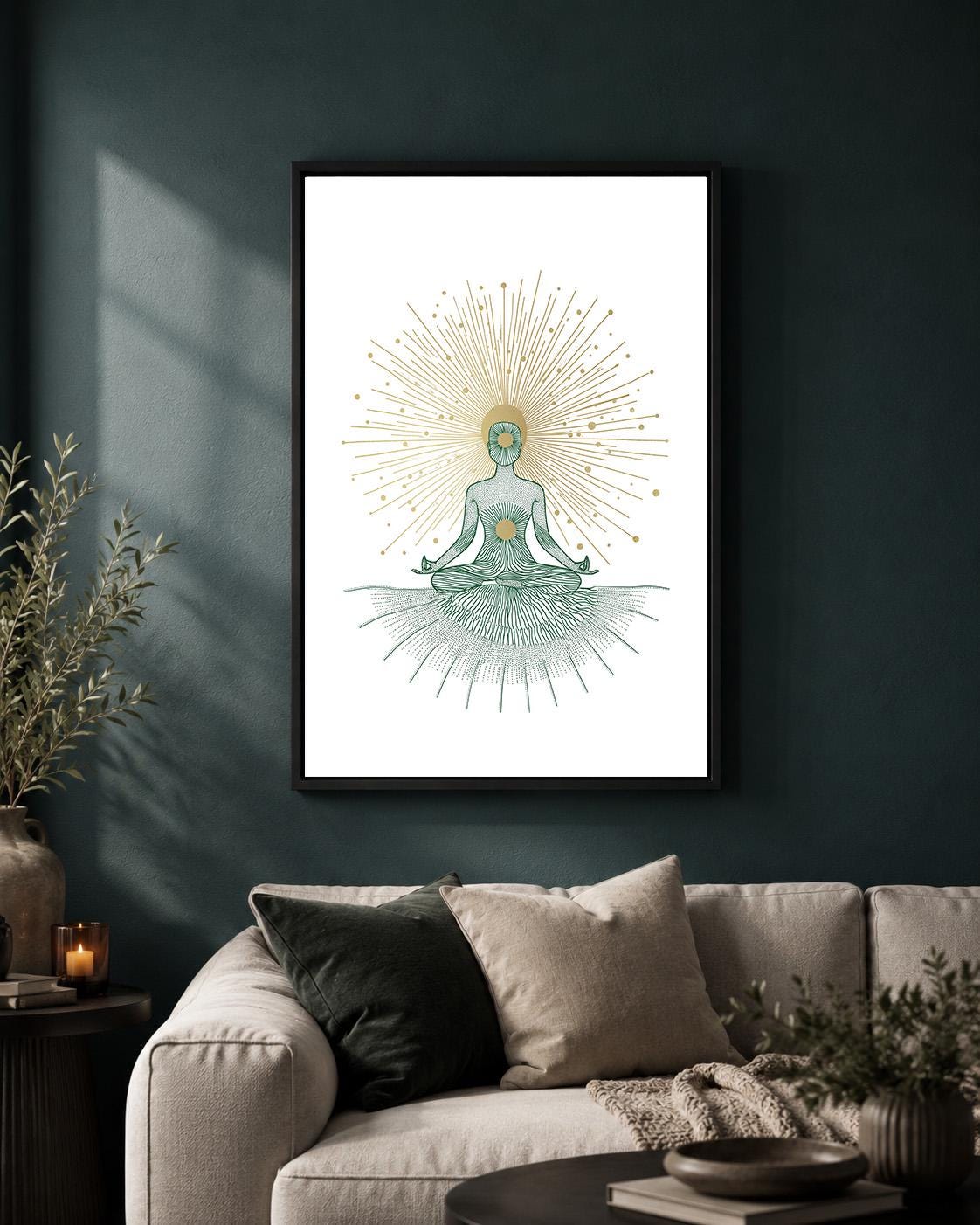 Yoga Meditation Spiritual Sunburst Mindfulness Yoga Framed Canvas by The Wall Art Studio - physical