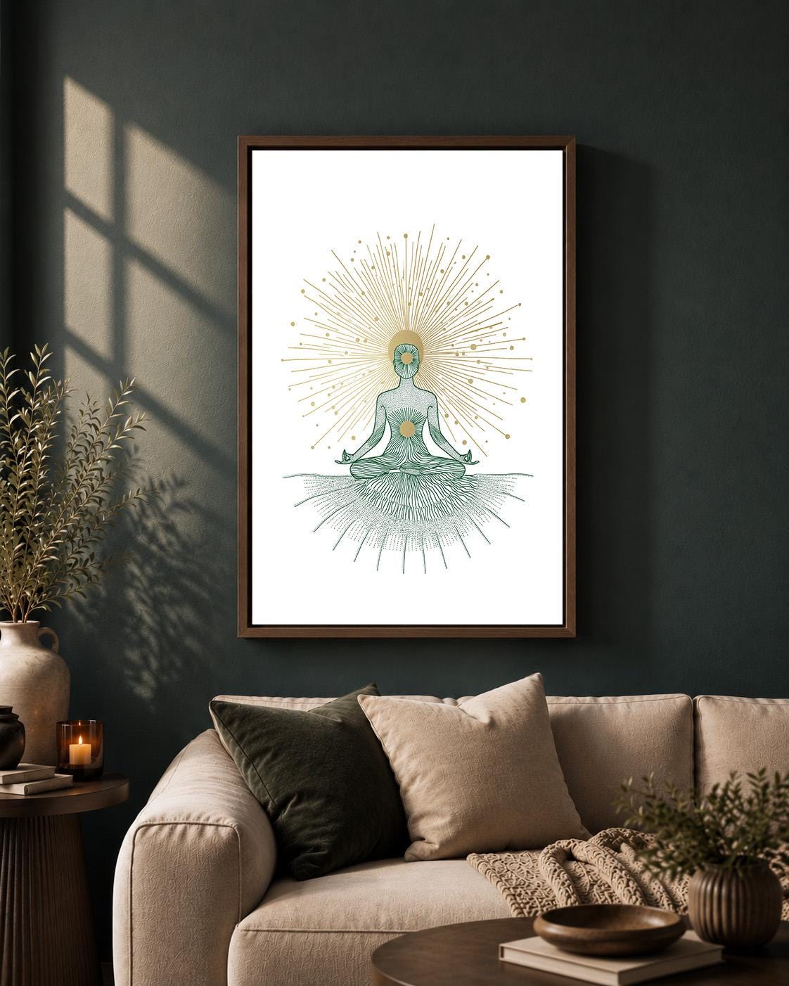 Yoga Meditation Spiritual Sunburst Mindfulness Yoga Framed Canvas by The Wall Art Studio - physical