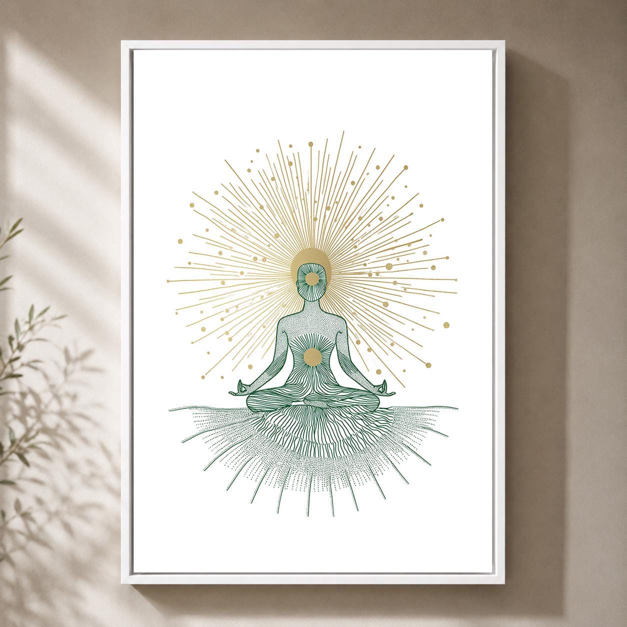 Yoga Meditation Spiritual Sunburst Mindfulness Yoga Framed Canvas by The Wall Art Studio - physical