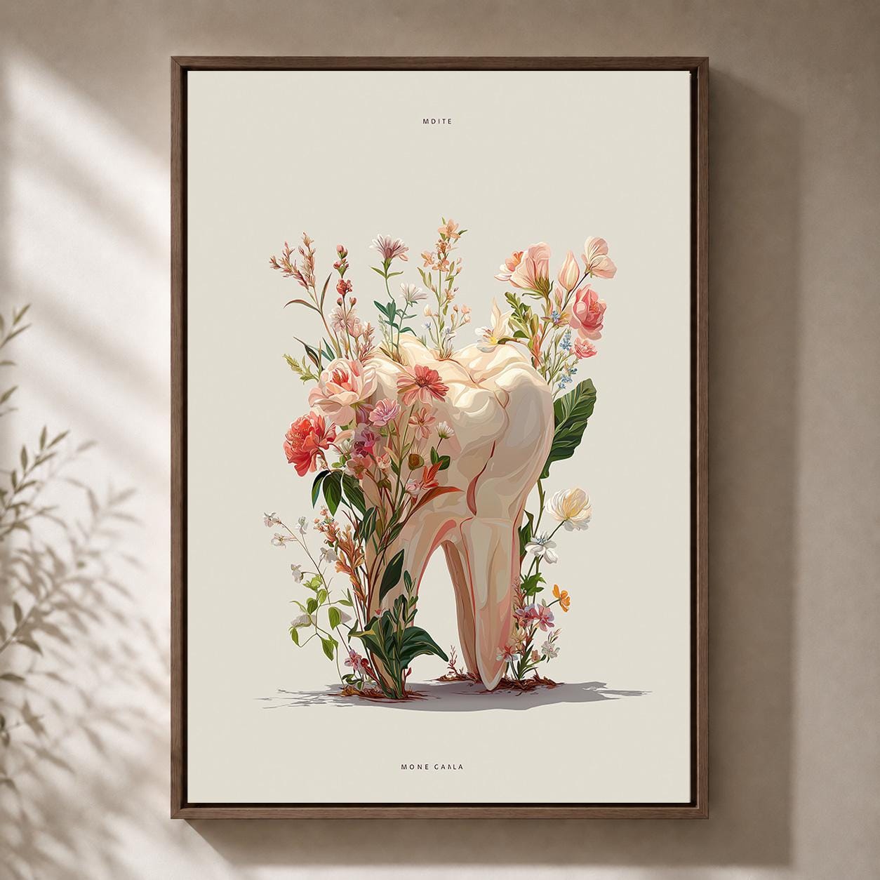 Floral Tooth Dental Clinic Botanical Dentistry Hygienist Office Wall Framed Canvas