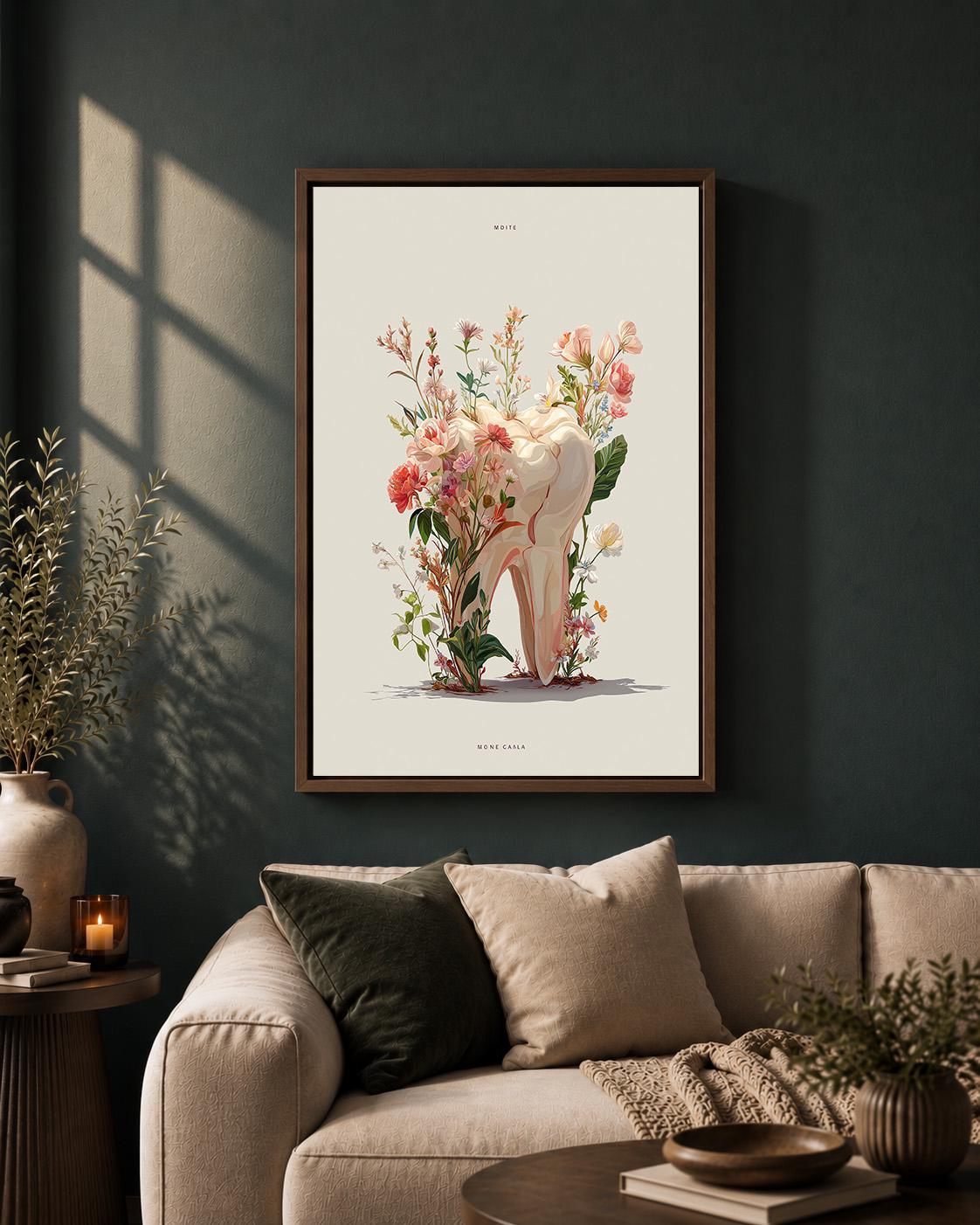Floral Tooth Dental Clinic Botanical Dentistry Hygienist Office Wall Framed Canvas